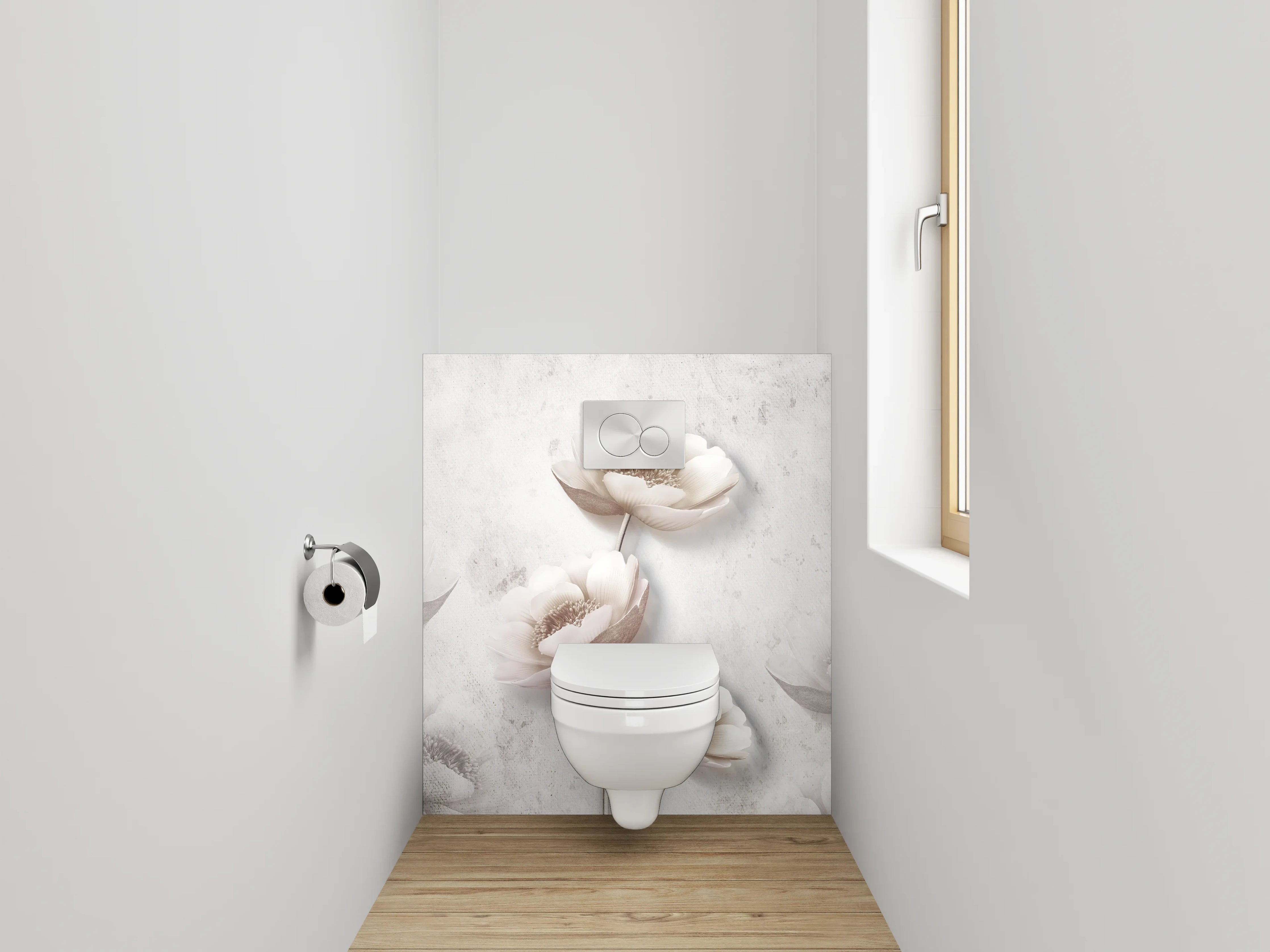 WC-Rückwand - Zarte weiße Mohnblumen Aquarell