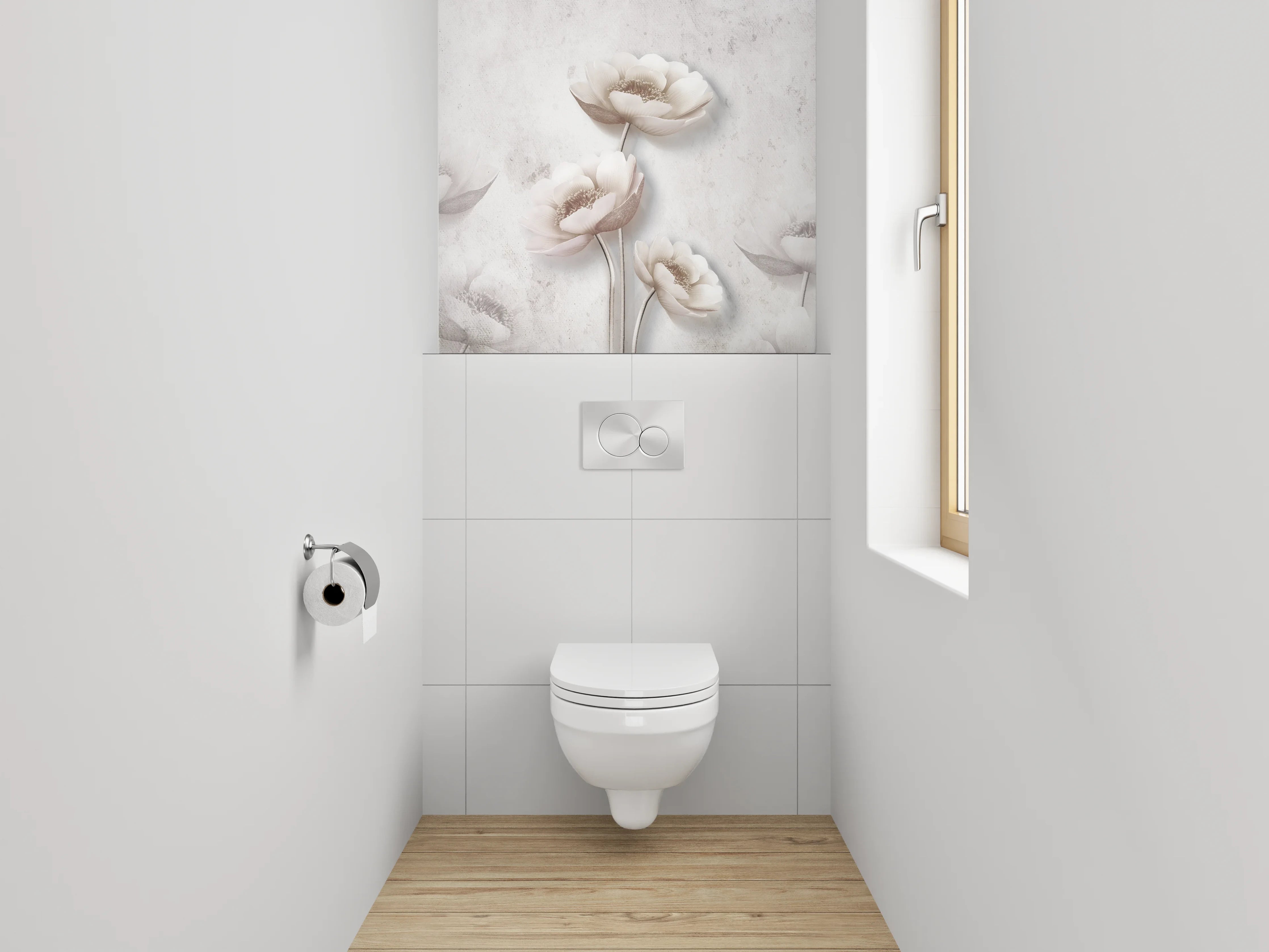 WC-Rückwand - Zarte weiße Mohnblumen Aquarell