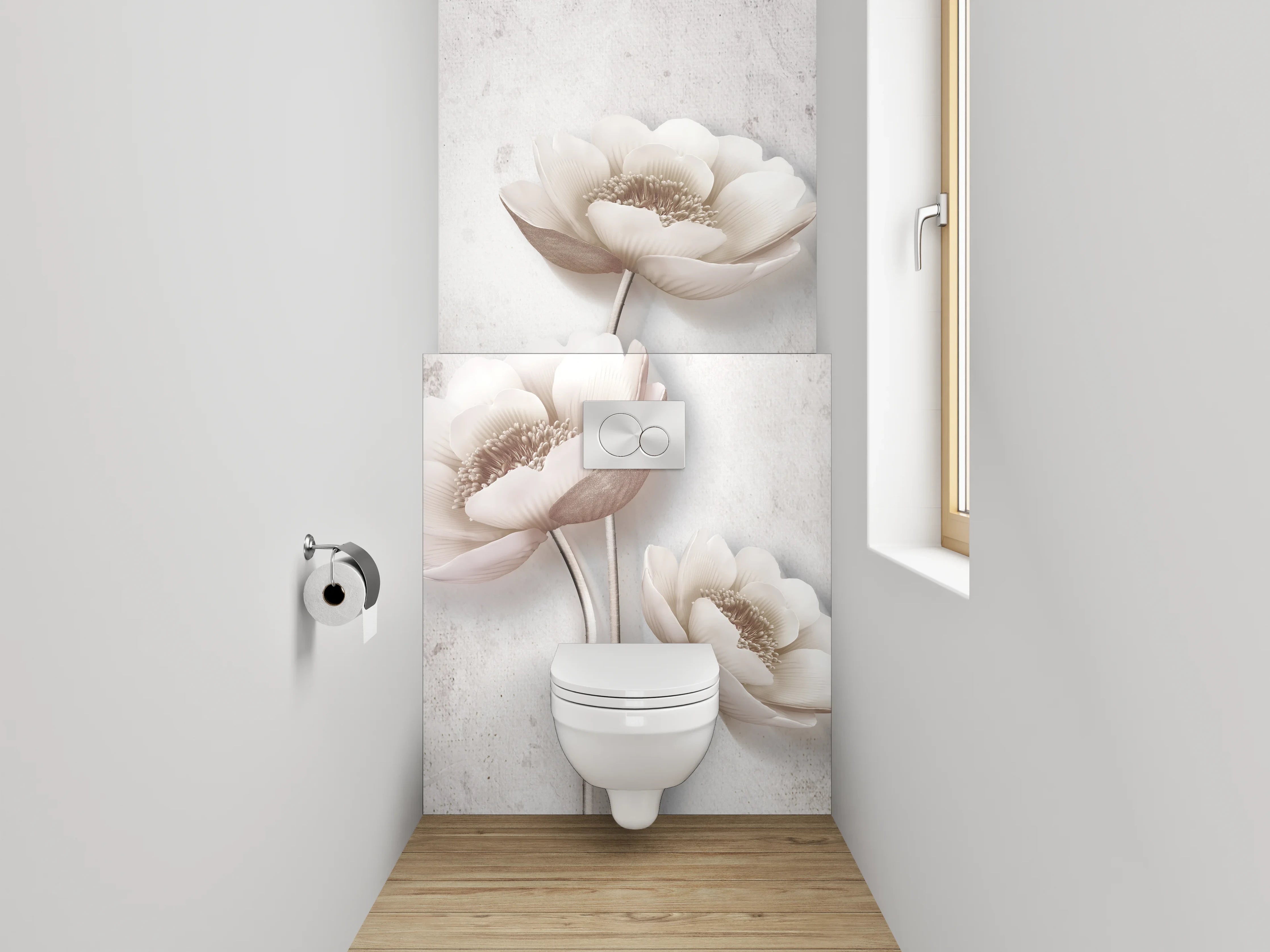 WC-Rückwand - Zarte weiße Mohnblumen Aquarell