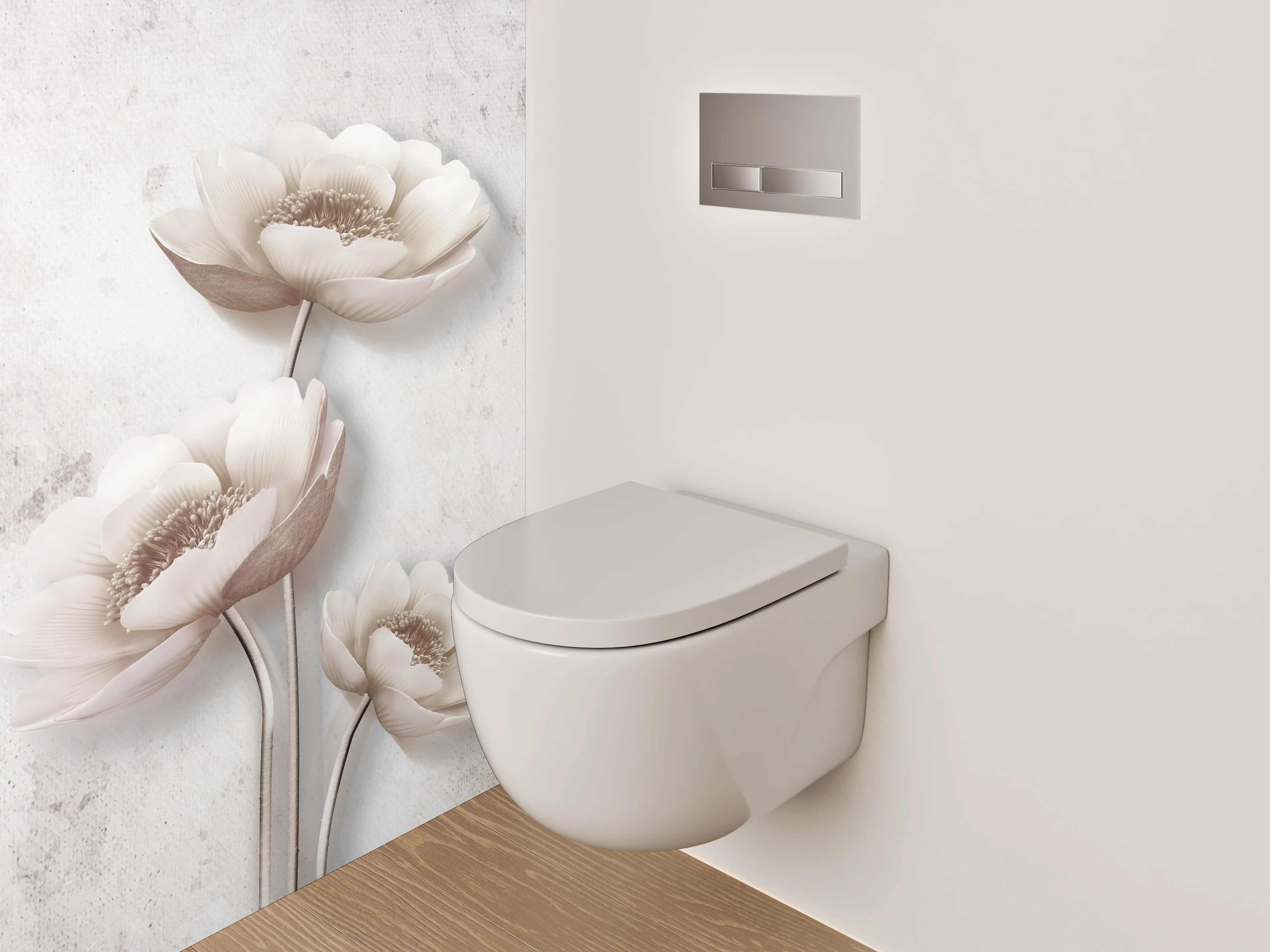 WC-Rückwand - Zarte weiße Mohnblumen Aquarell