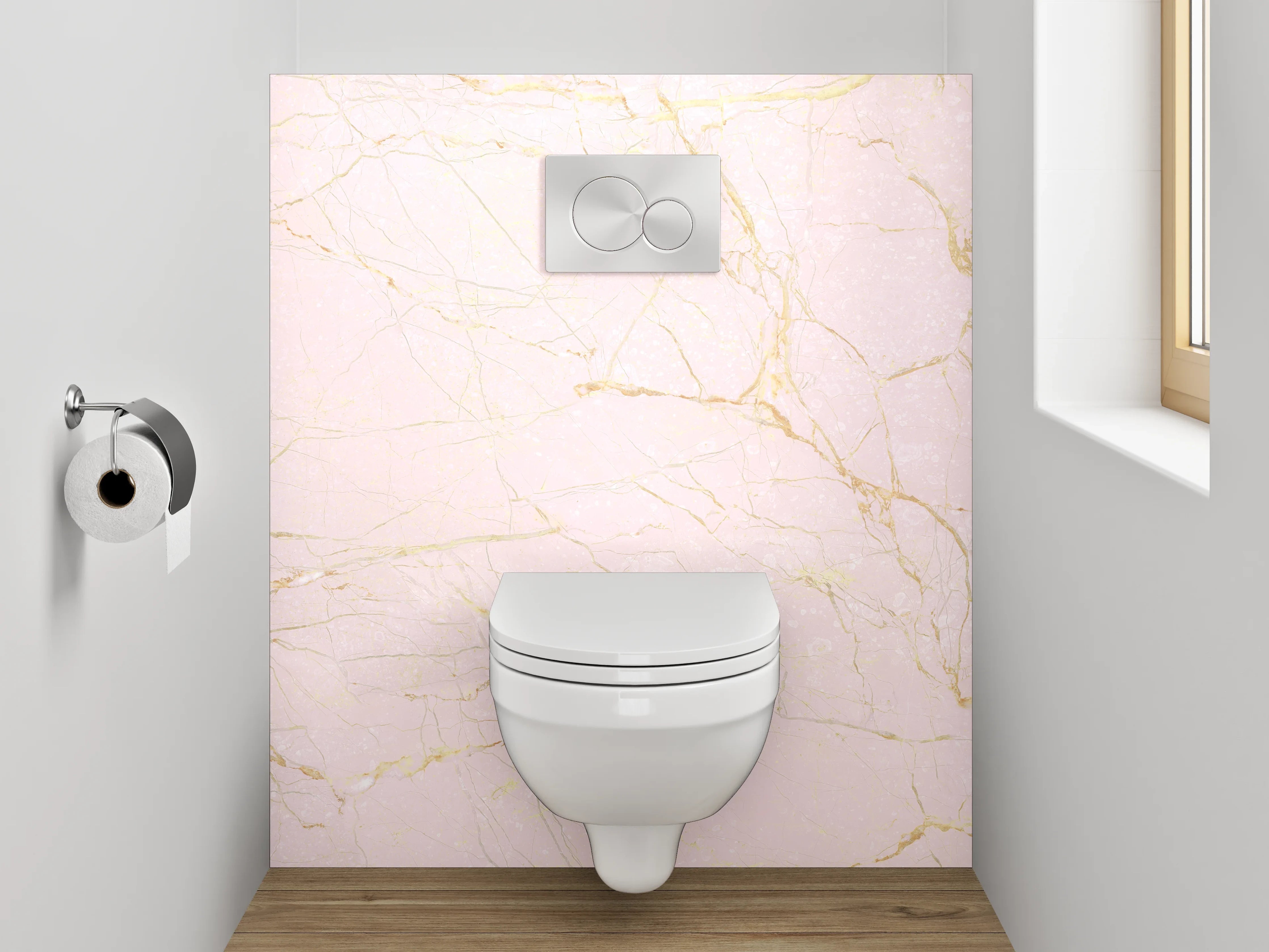 WC-Rückwand - Zarter rosa Marmor mit goldenen Äderungen