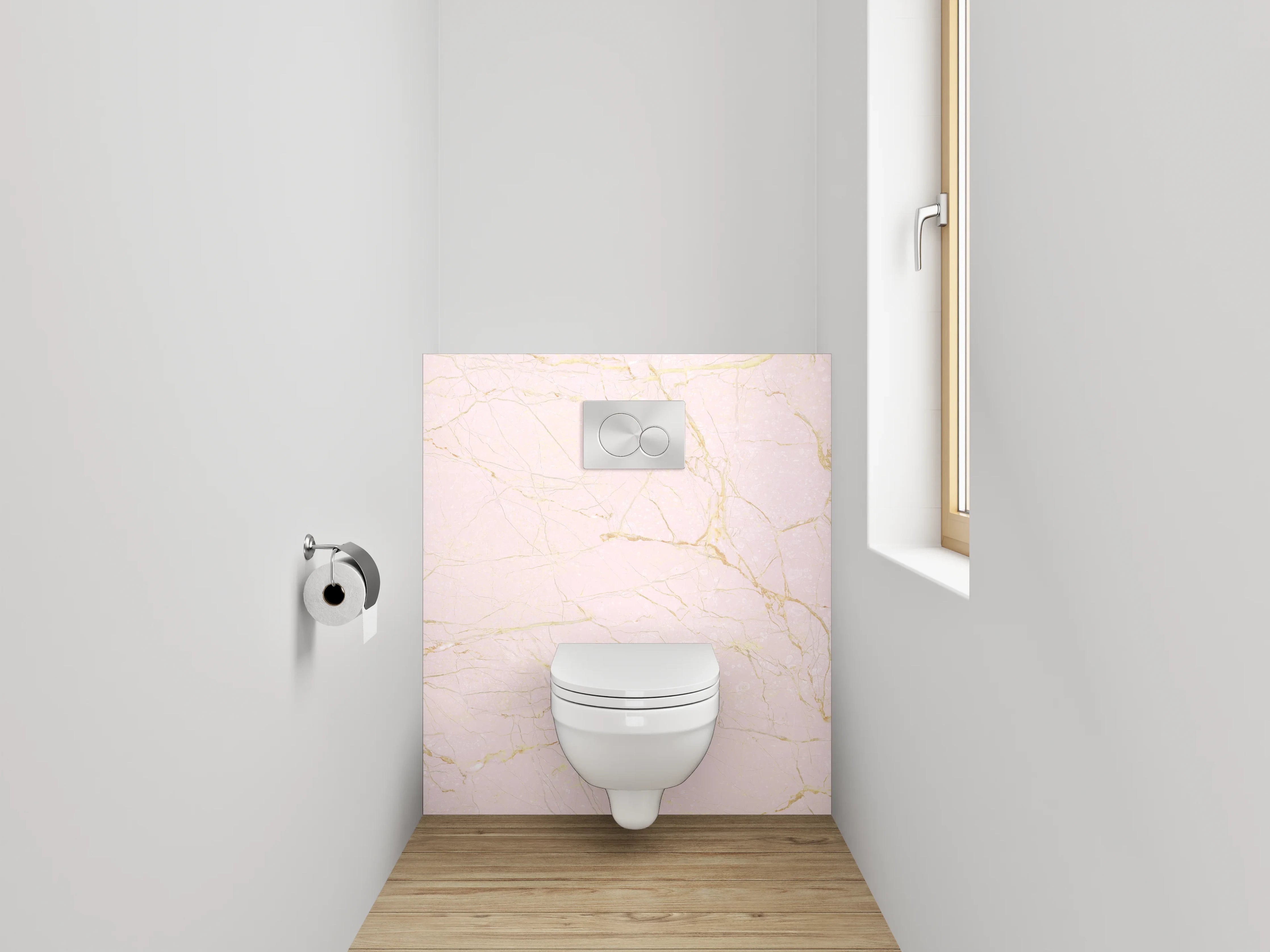 WC-Rückwand - Zarter rosa Marmor mit goldenen Äderungen