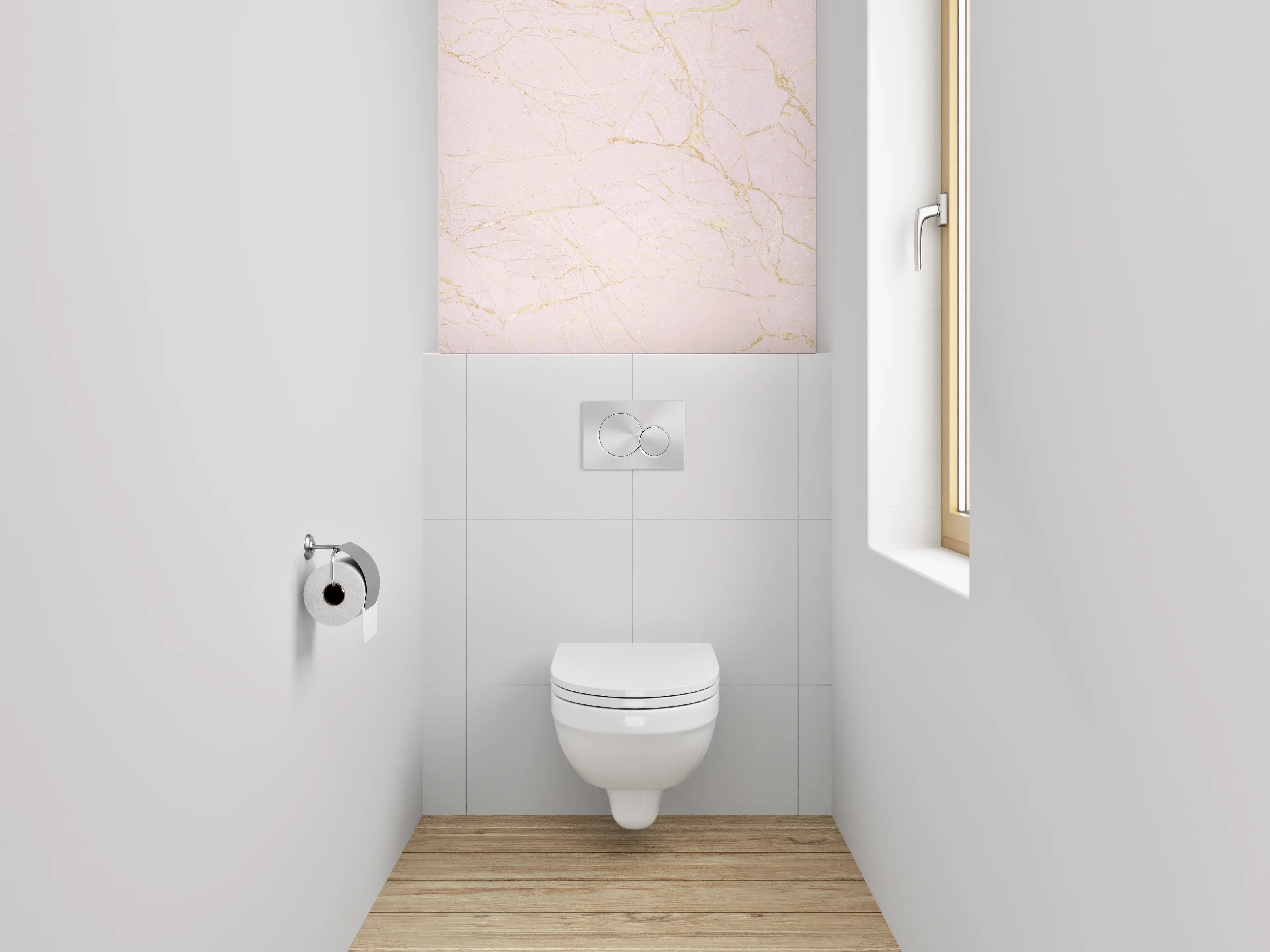 WC-Rückwand - Zarter rosa Marmor mit goldenen Äderungen