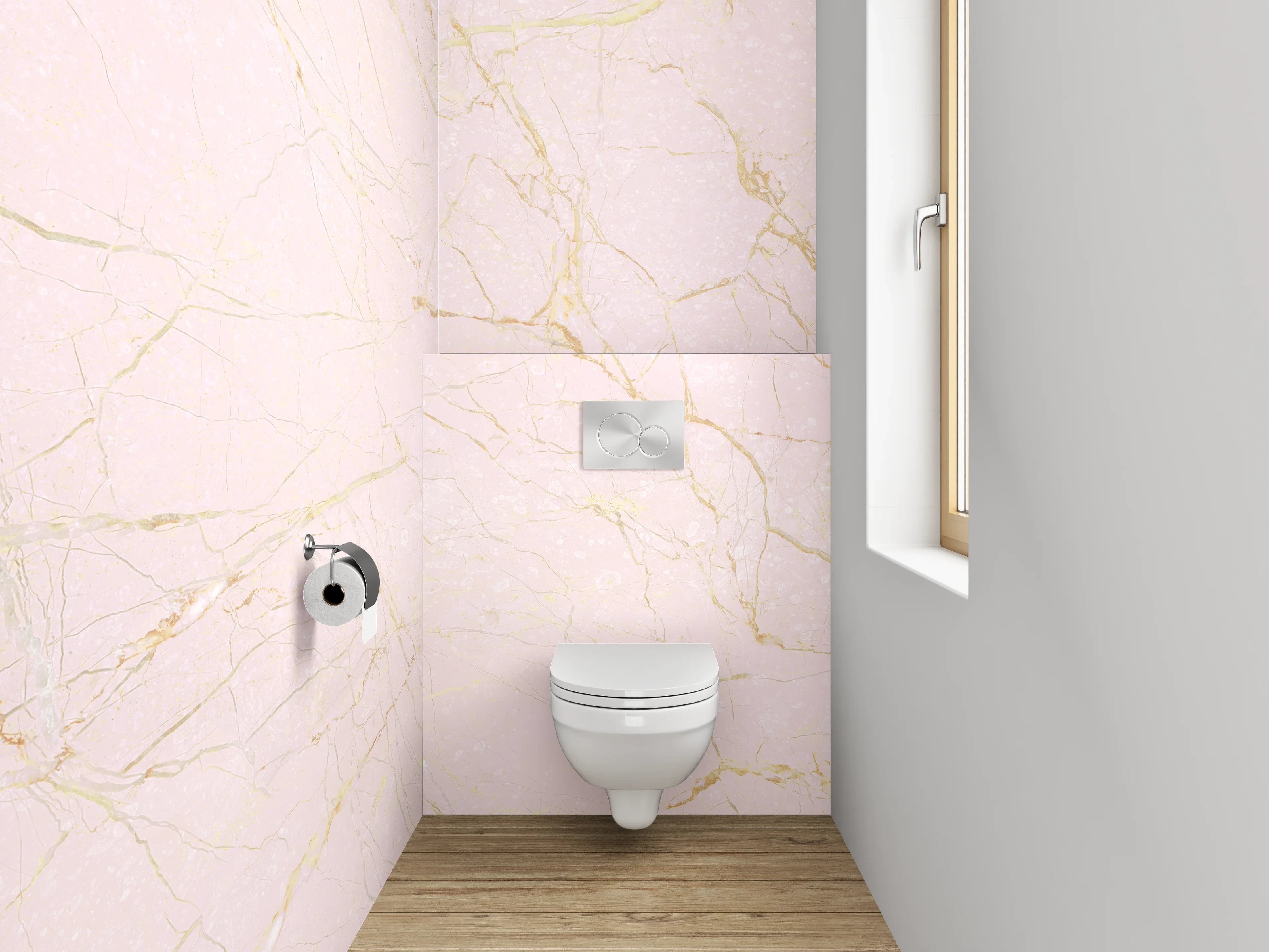 WC-Rückwand - Zarter rosa Marmor mit goldenen Äderungen