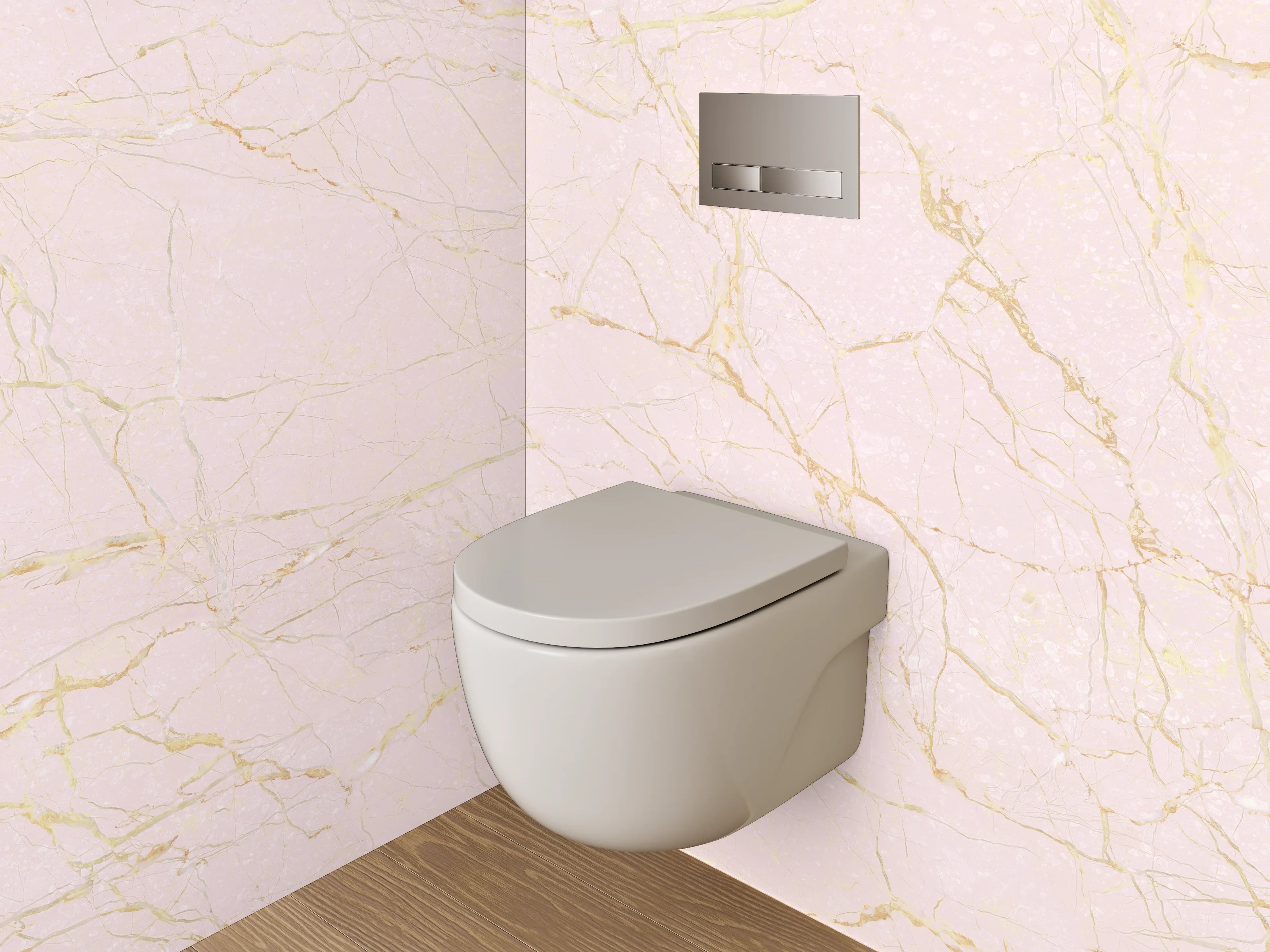 WC-Rückwand - Zarter rosa Marmor mit goldenen Äderungen