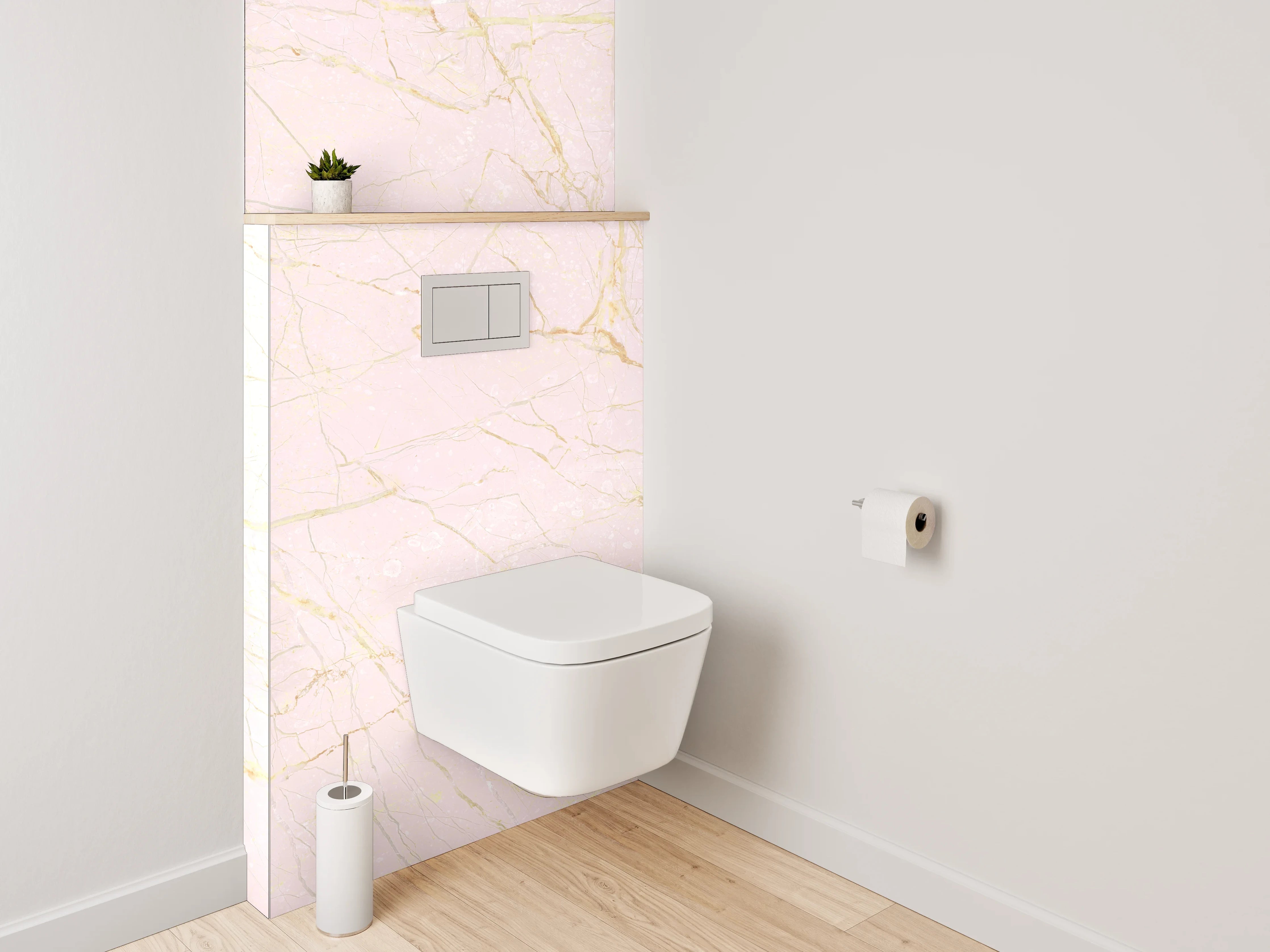 WC-Rückwand - Zarter rosa Marmor mit goldenen Äderungen