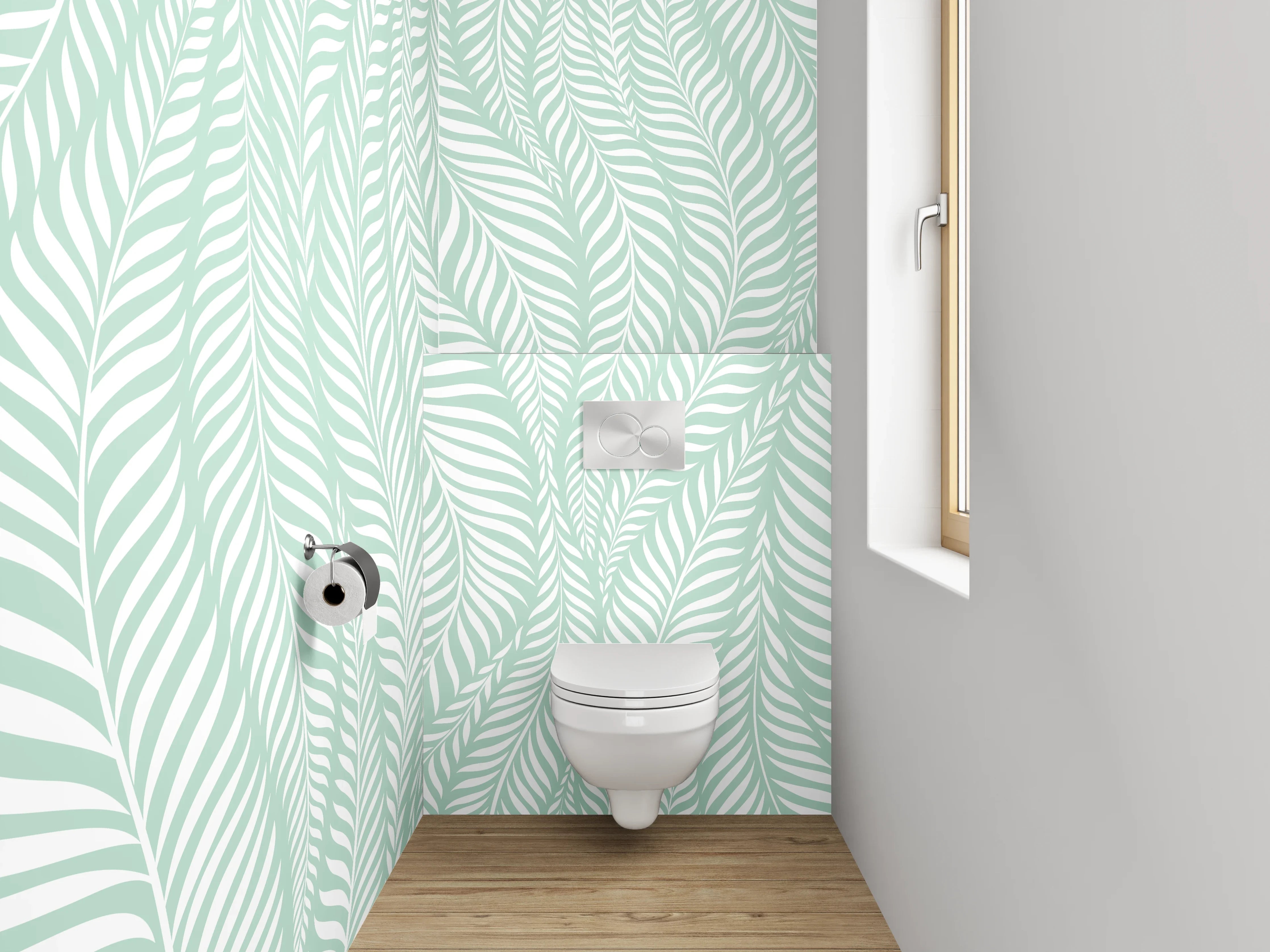 WC-Rückwand - Zartes Blätter-Muster Mint Weiß
