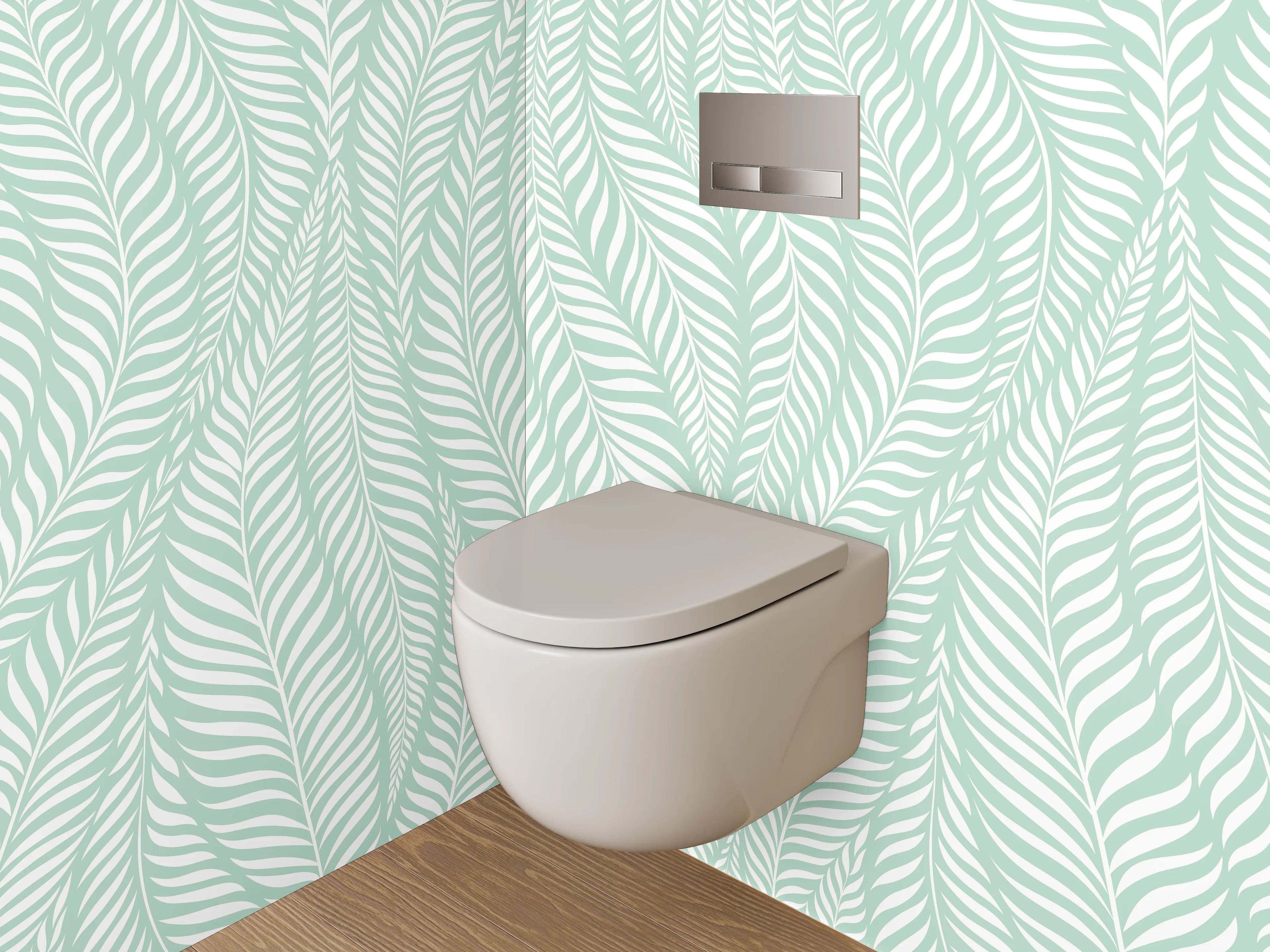 WC-Rückwand - Zartes Blätter-Muster Mint Weiß