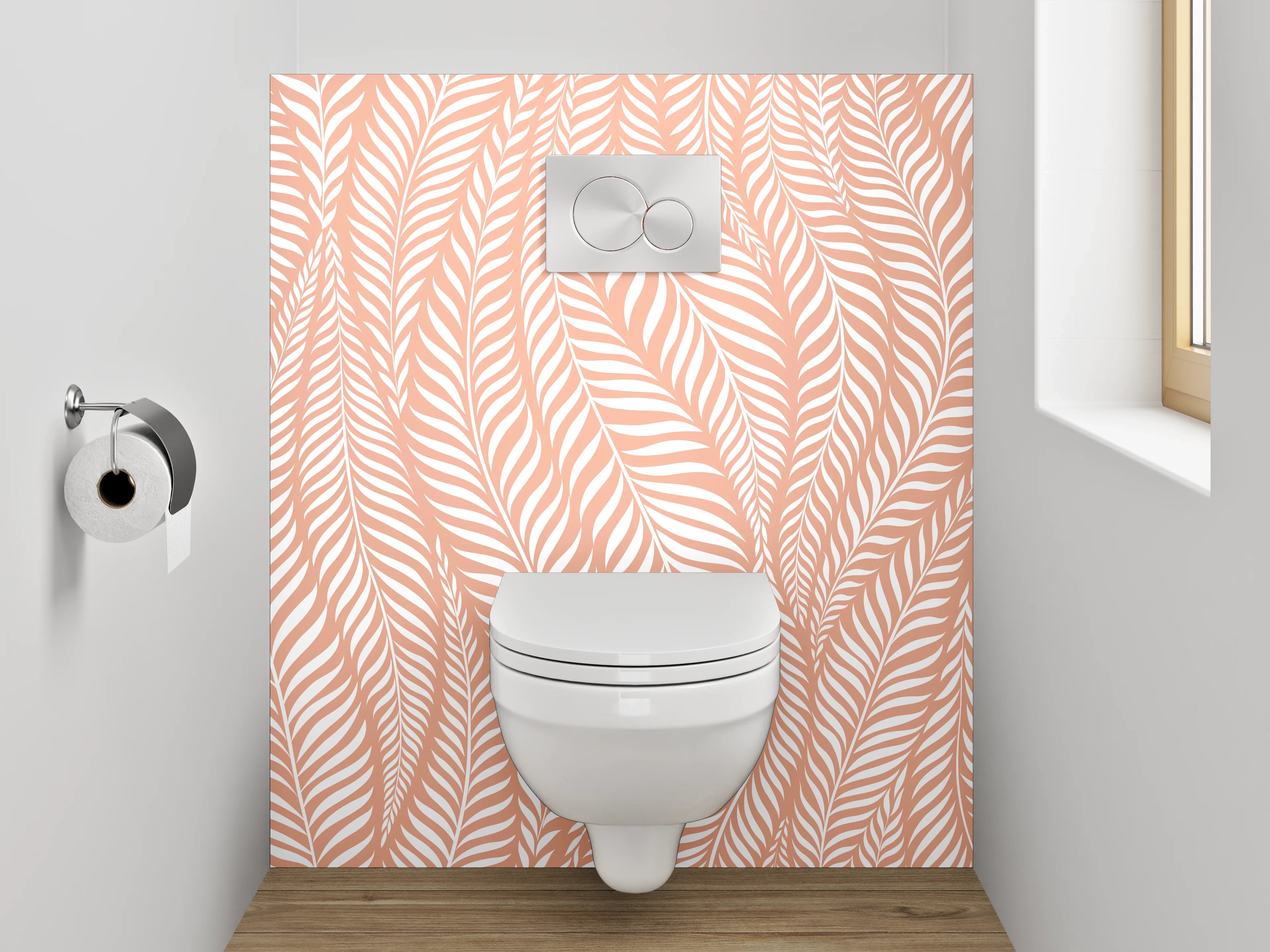 WC-Rückwand - Zartes Blattmuster Rosé Beige