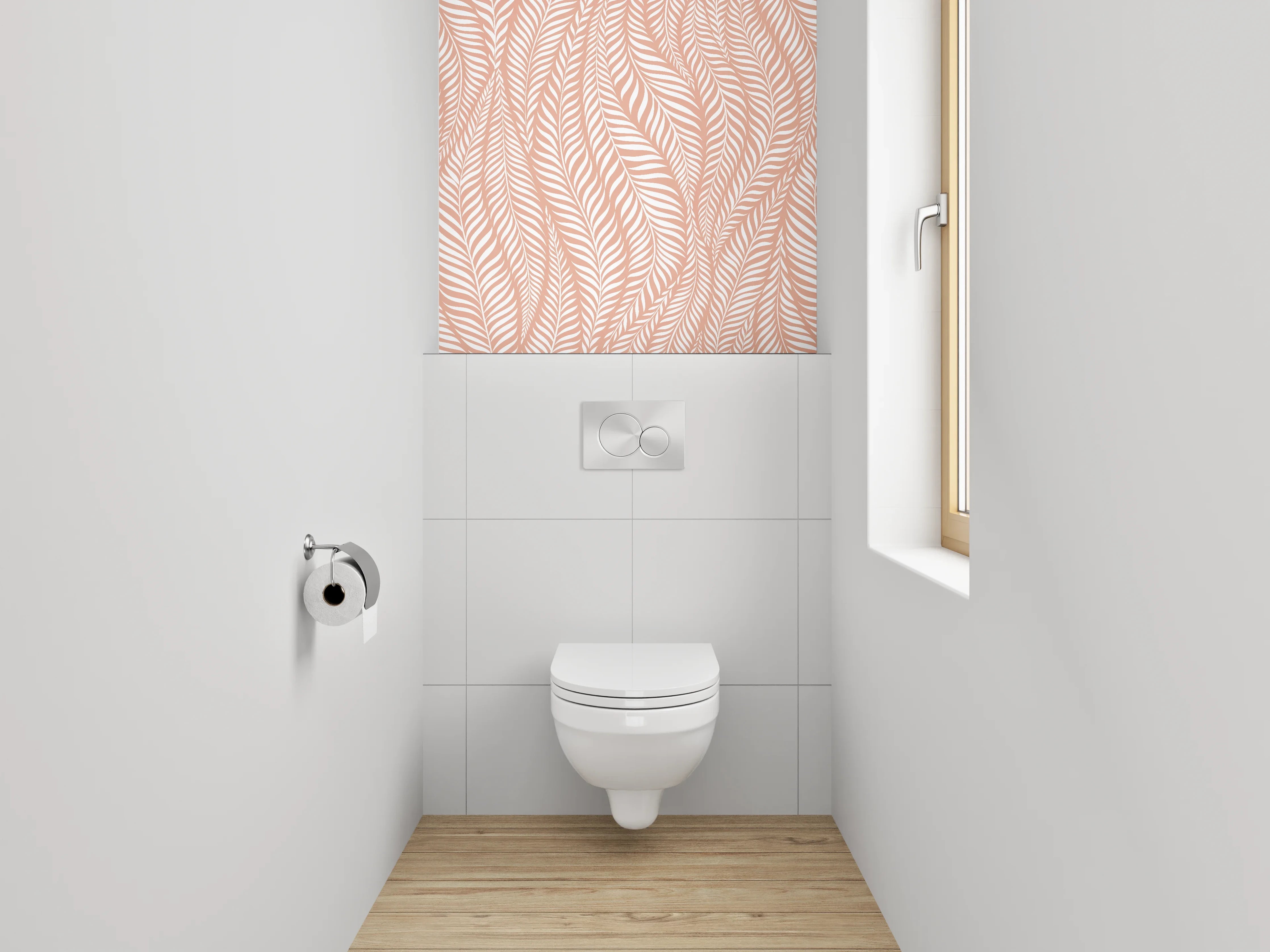 WC-Rückwand - Zartes Blattmuster Rosé Beige