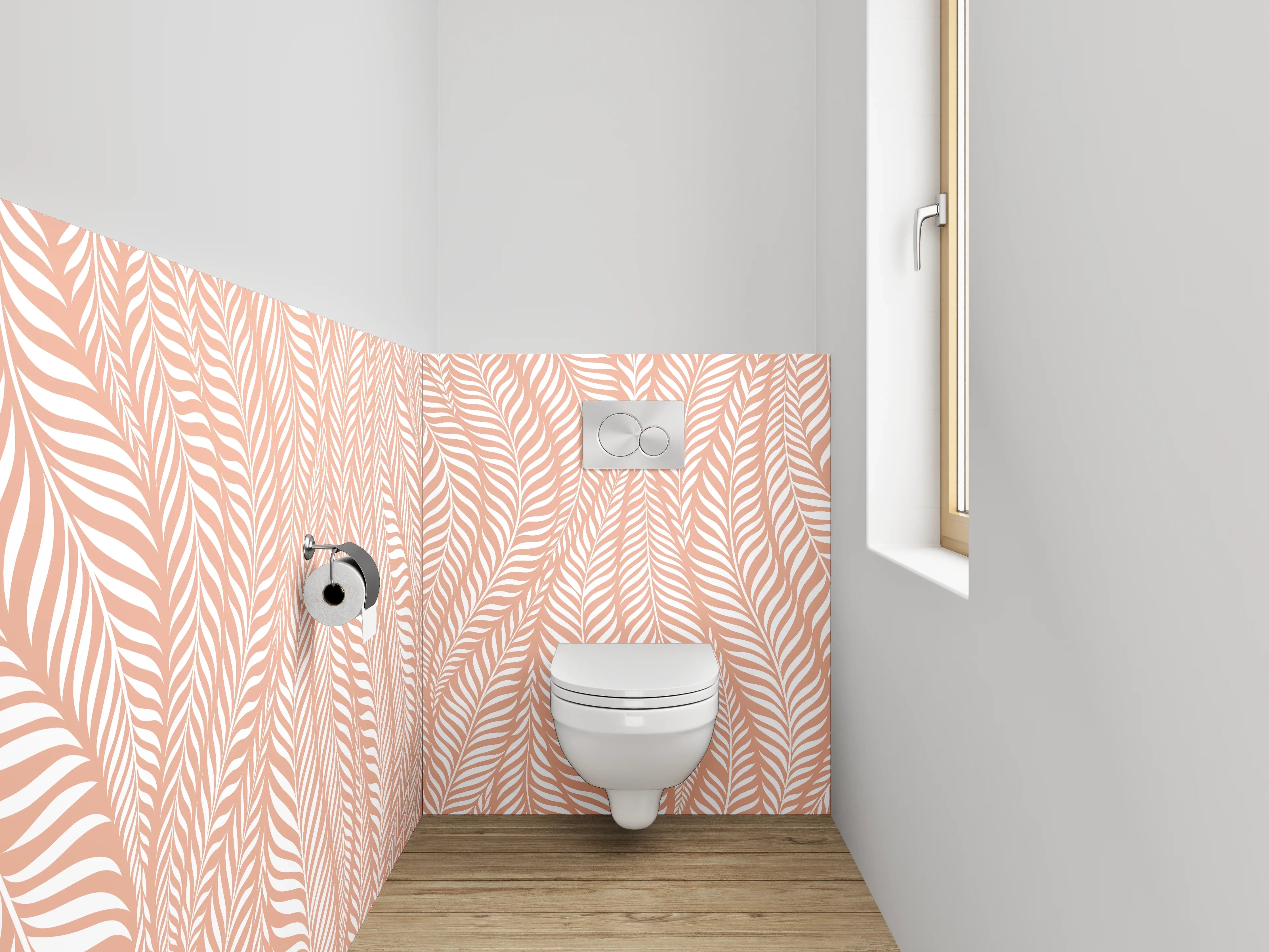 WC-Rückwand - Zartes Blattmuster Rosé Beige