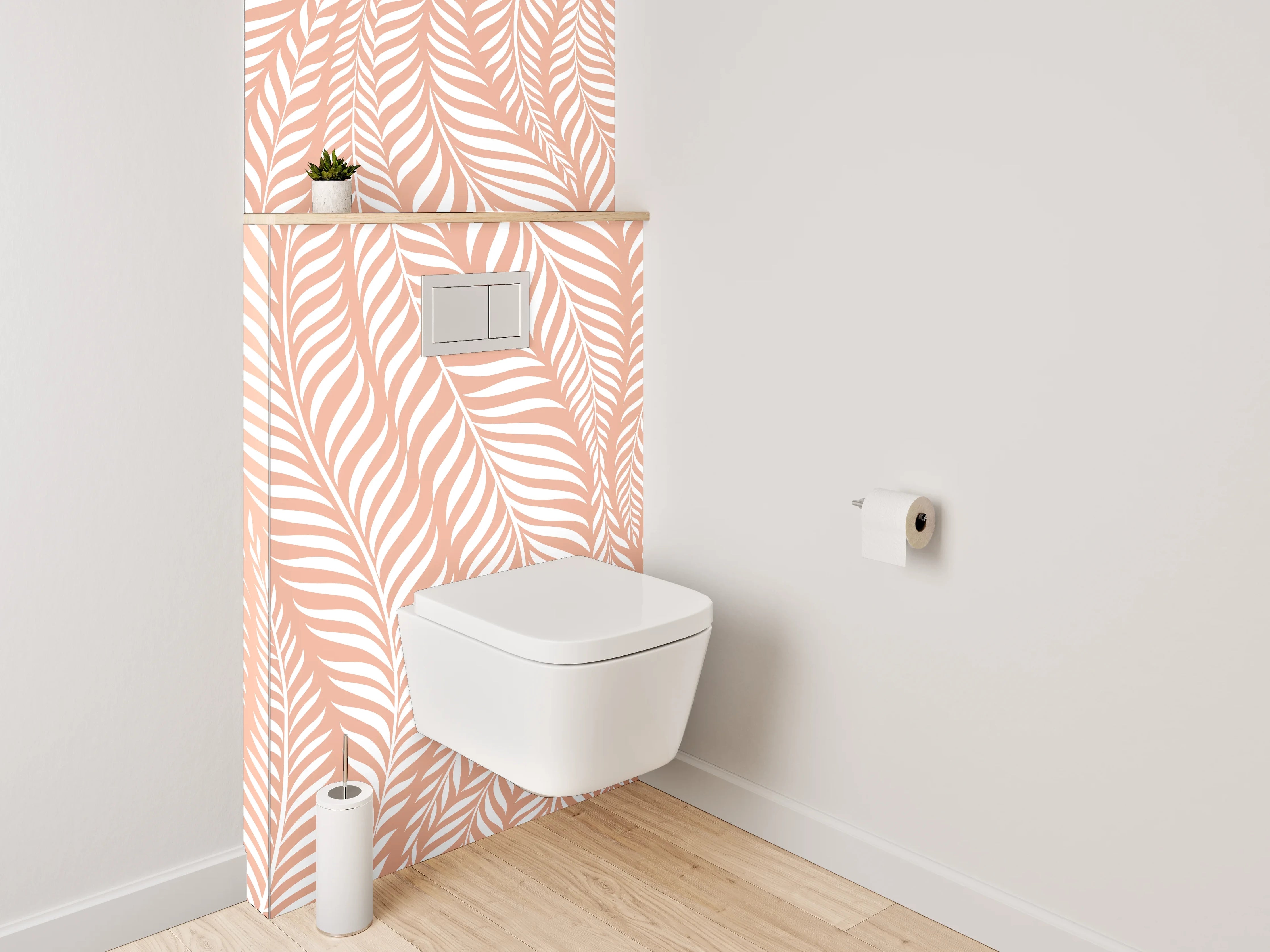 WC-Rückwand - Zartes Blattmuster Rosé Beige