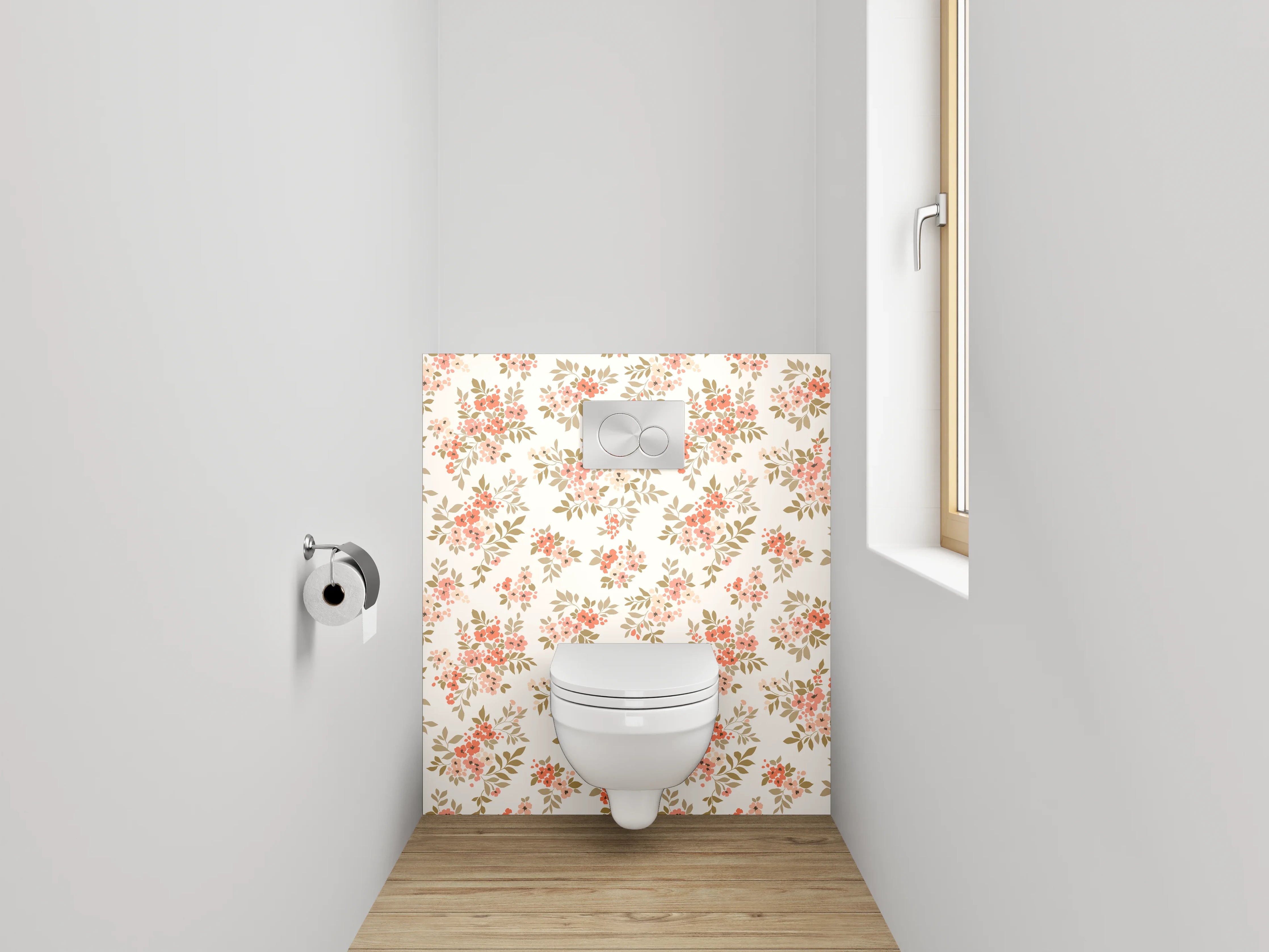 WC-Rückwand - Zartes Blütenmuster Rosa Beige