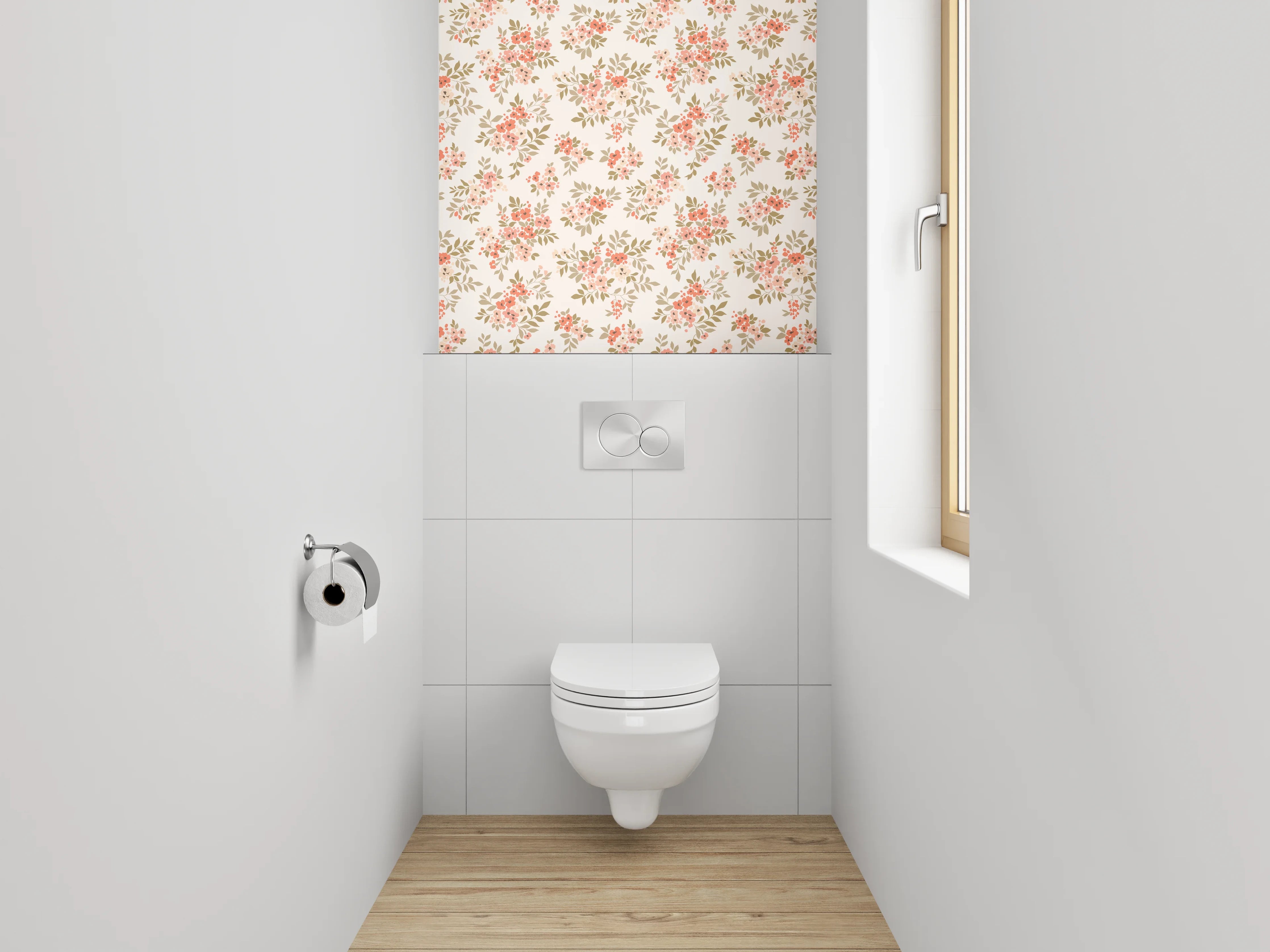 WC-Rückwand - Zartes Blütenmuster Rosa Beige