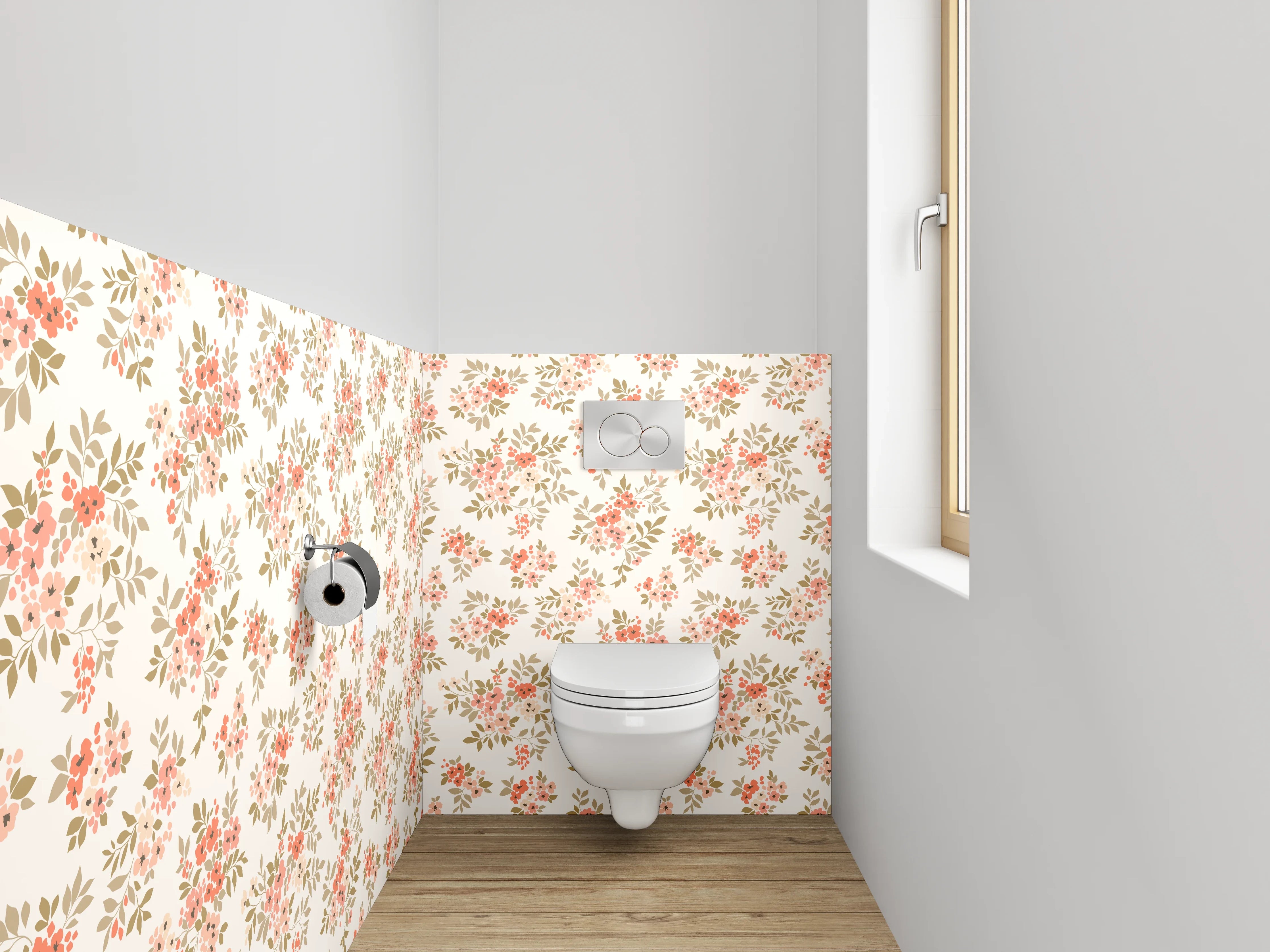 WC-Rückwand - Zartes Blütenmuster Rosa Beige