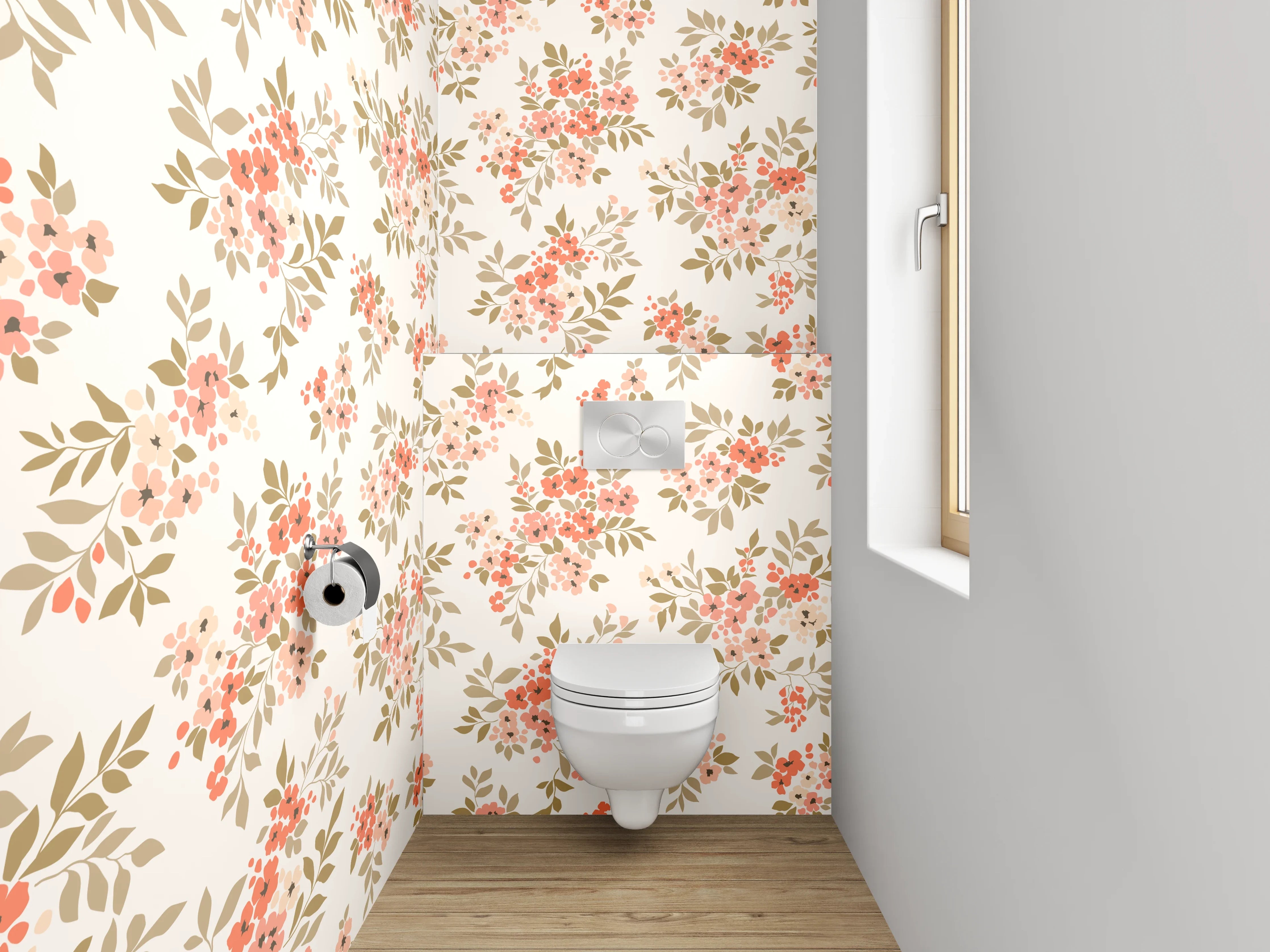 WC-Rückwand - Zartes Blütenmuster Rosa Beige