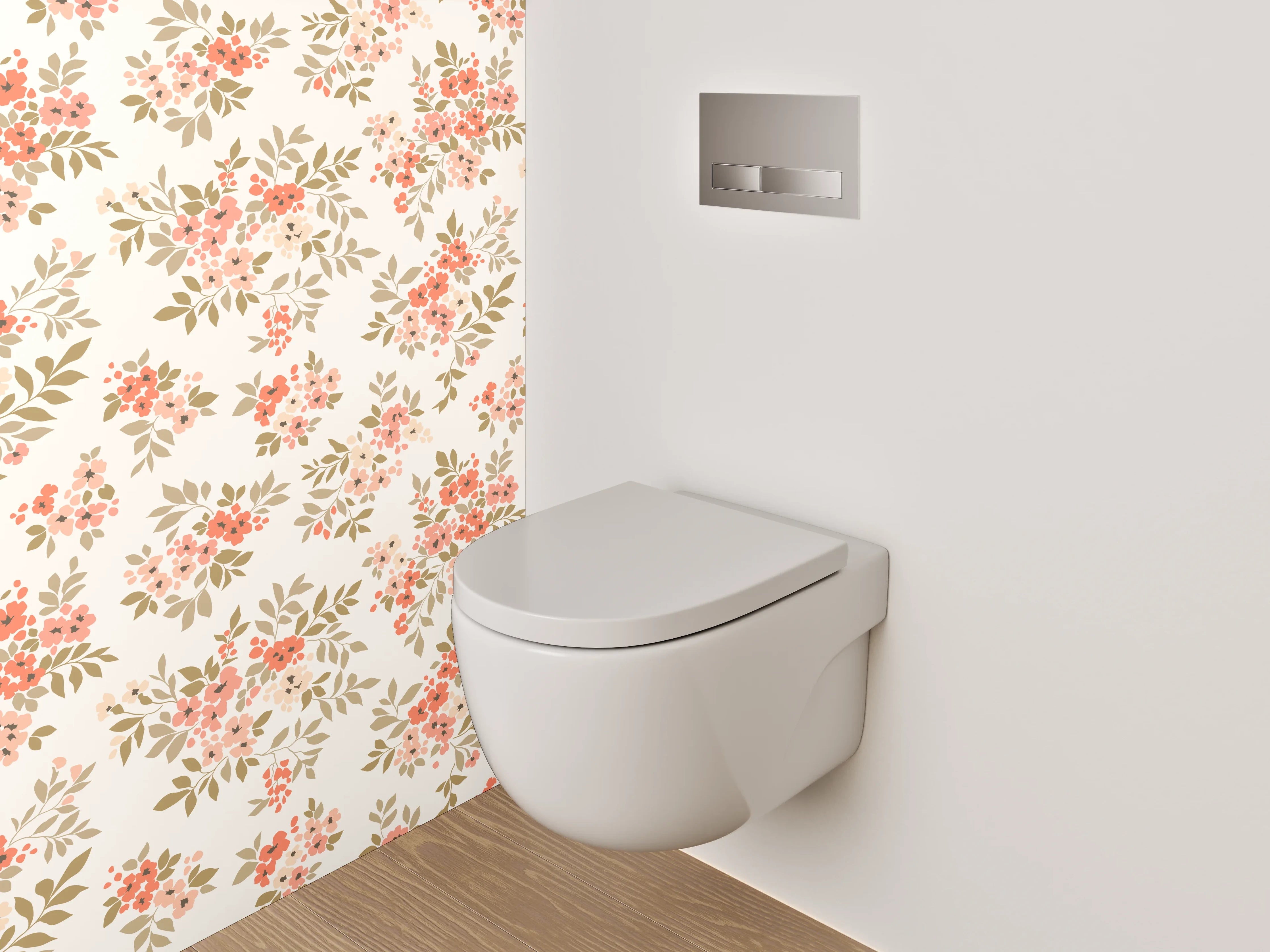 WC-Rückwand - Zartes Blütenmuster Rosa Beige