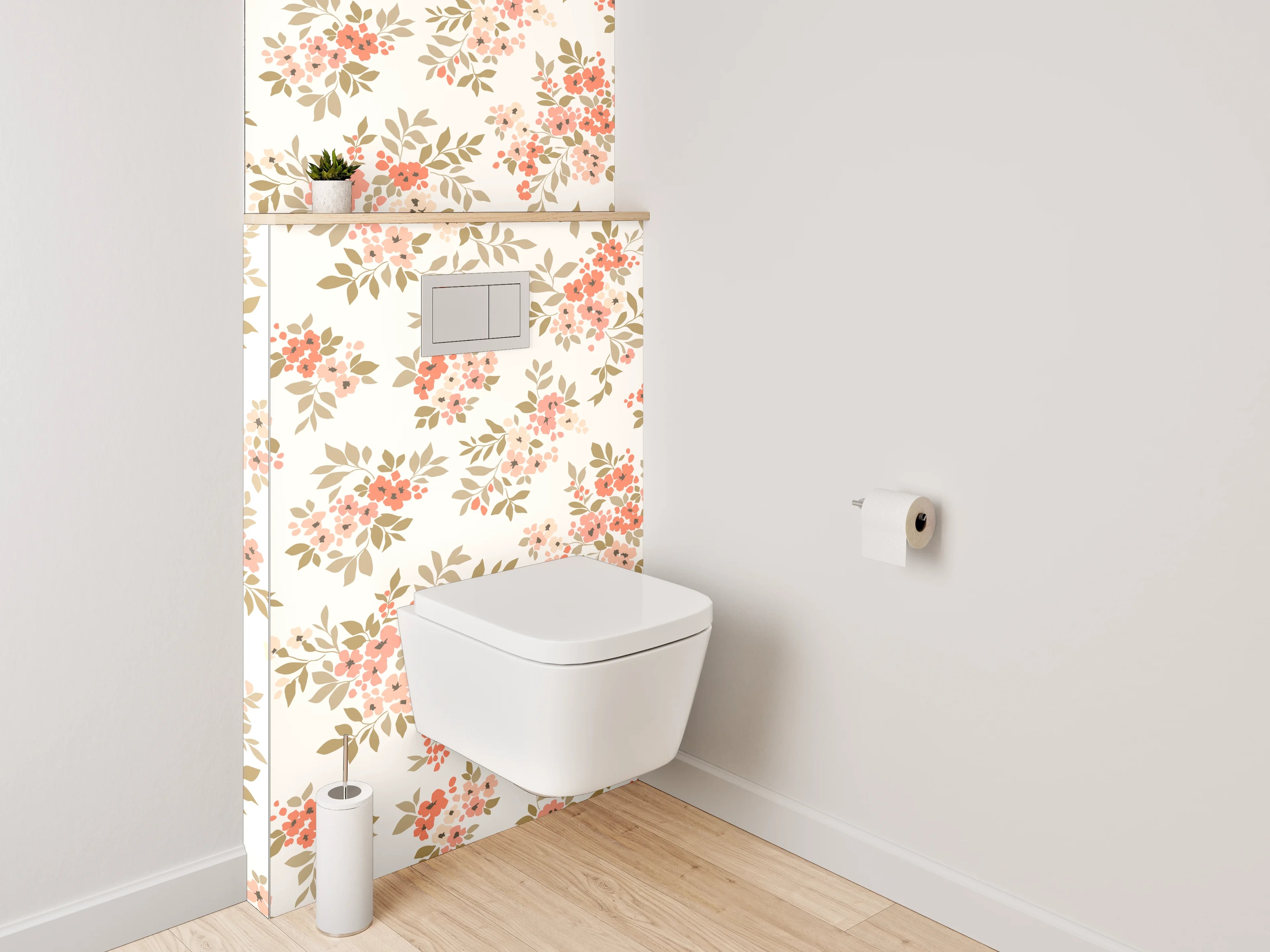 WC-Rückwand - Zartes Blütenmuster Rosa Beige