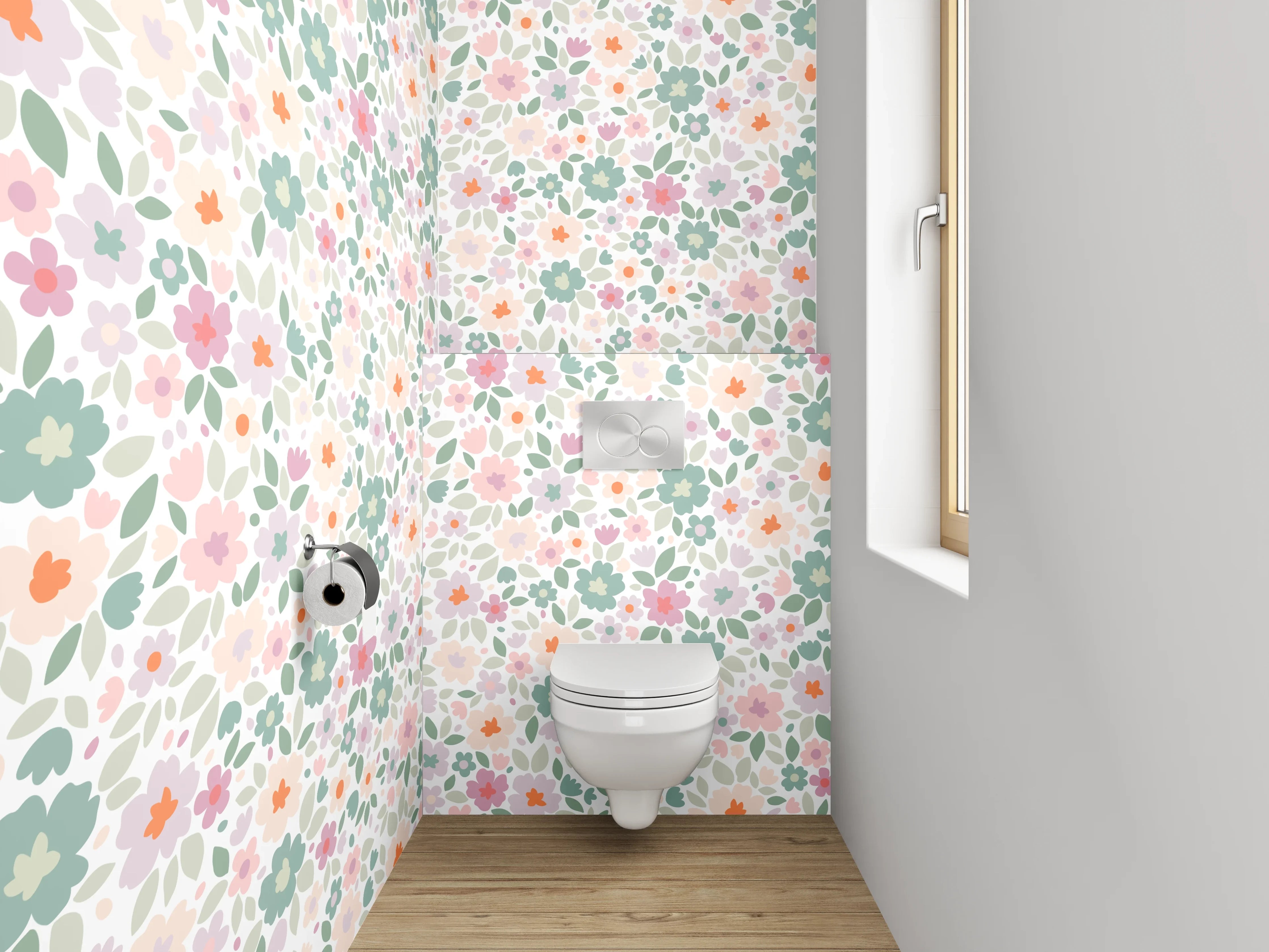 WC-Rückwand - Zartes Blumenmuster Pastell Rosa Grün