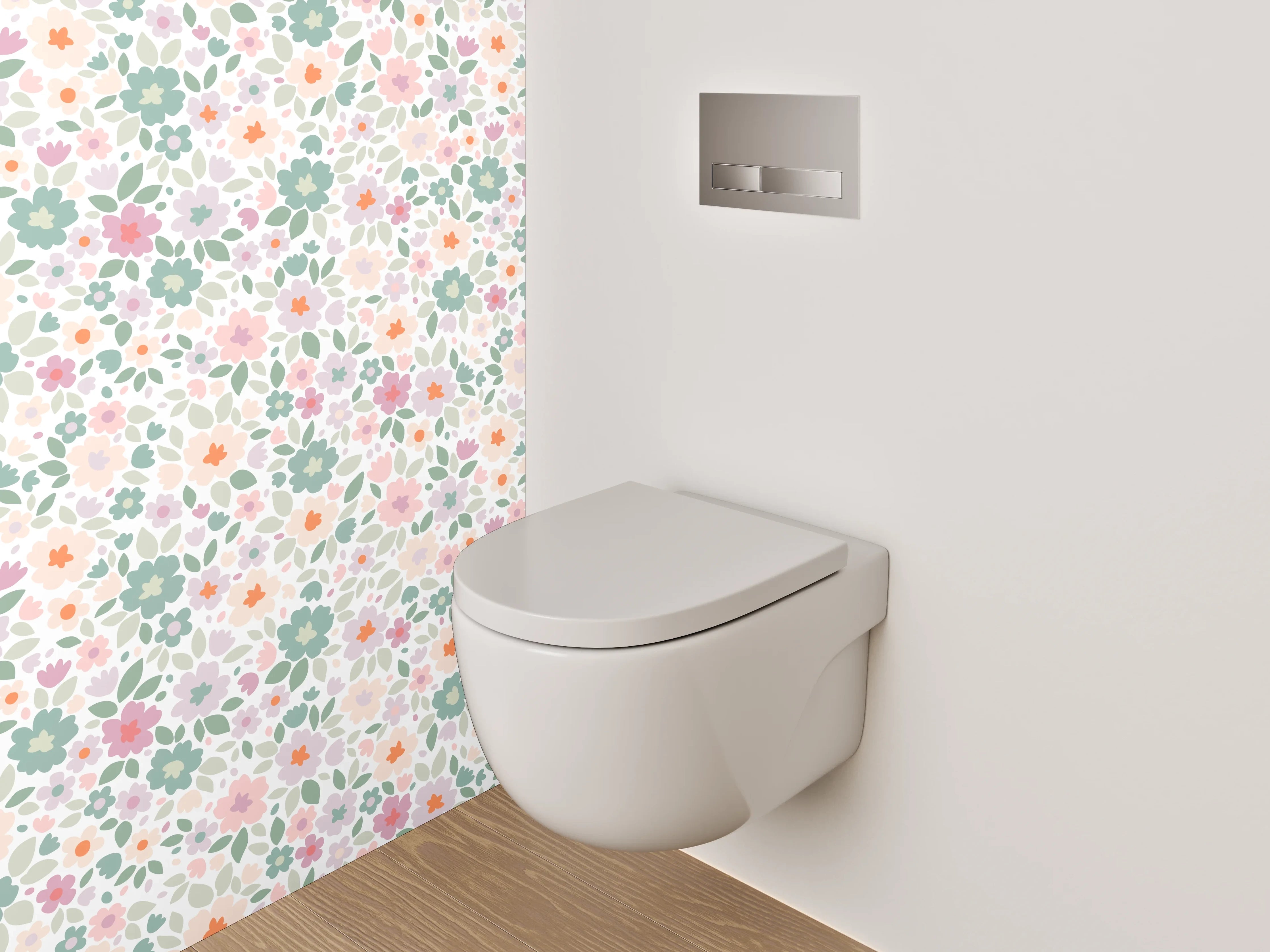 WC-Rückwand - Zartes Blumenmuster Pastell Rosa Grün