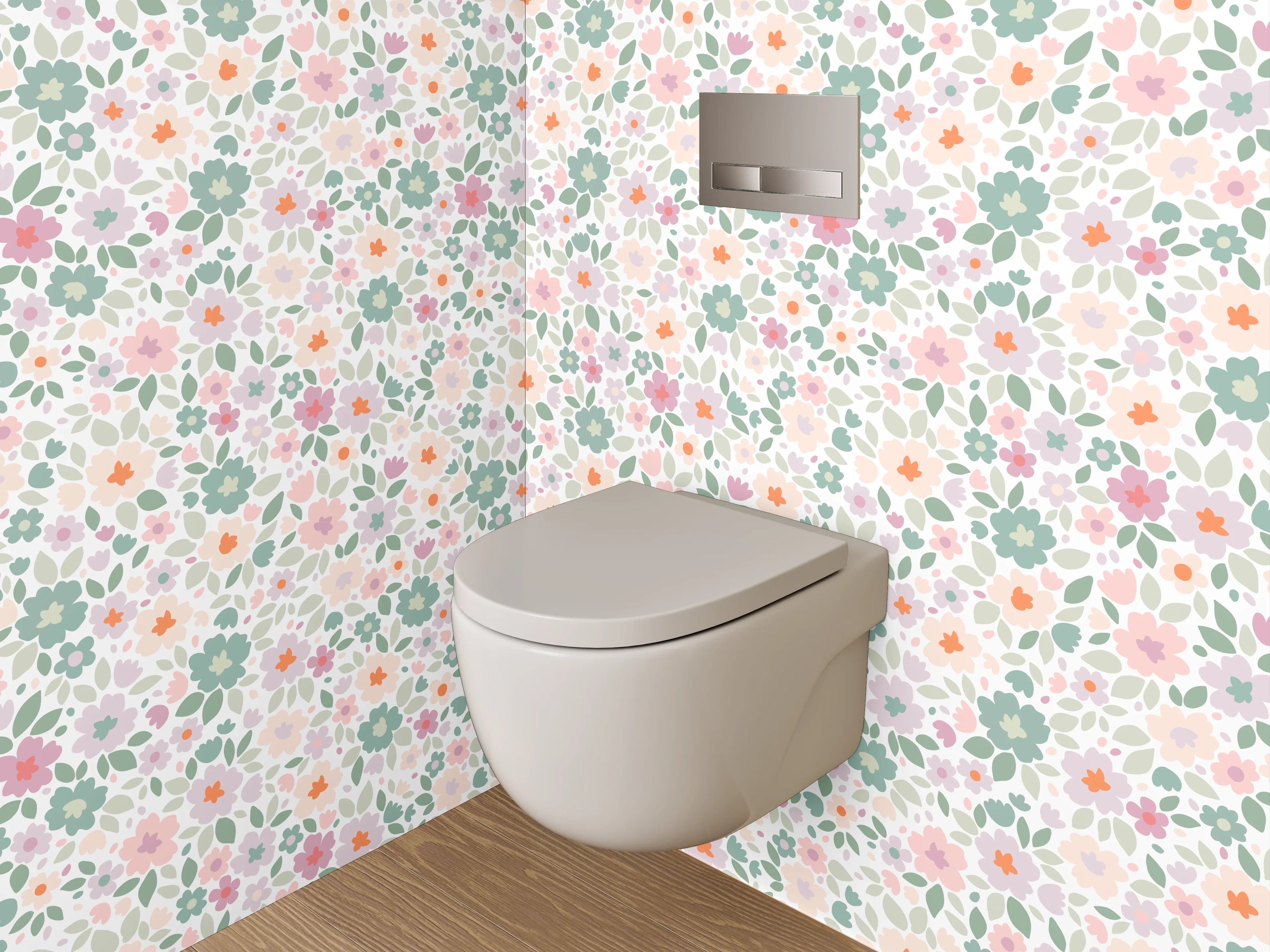 WC-Rückwand - Zartes Blumenmuster Pastell Rosa Grün