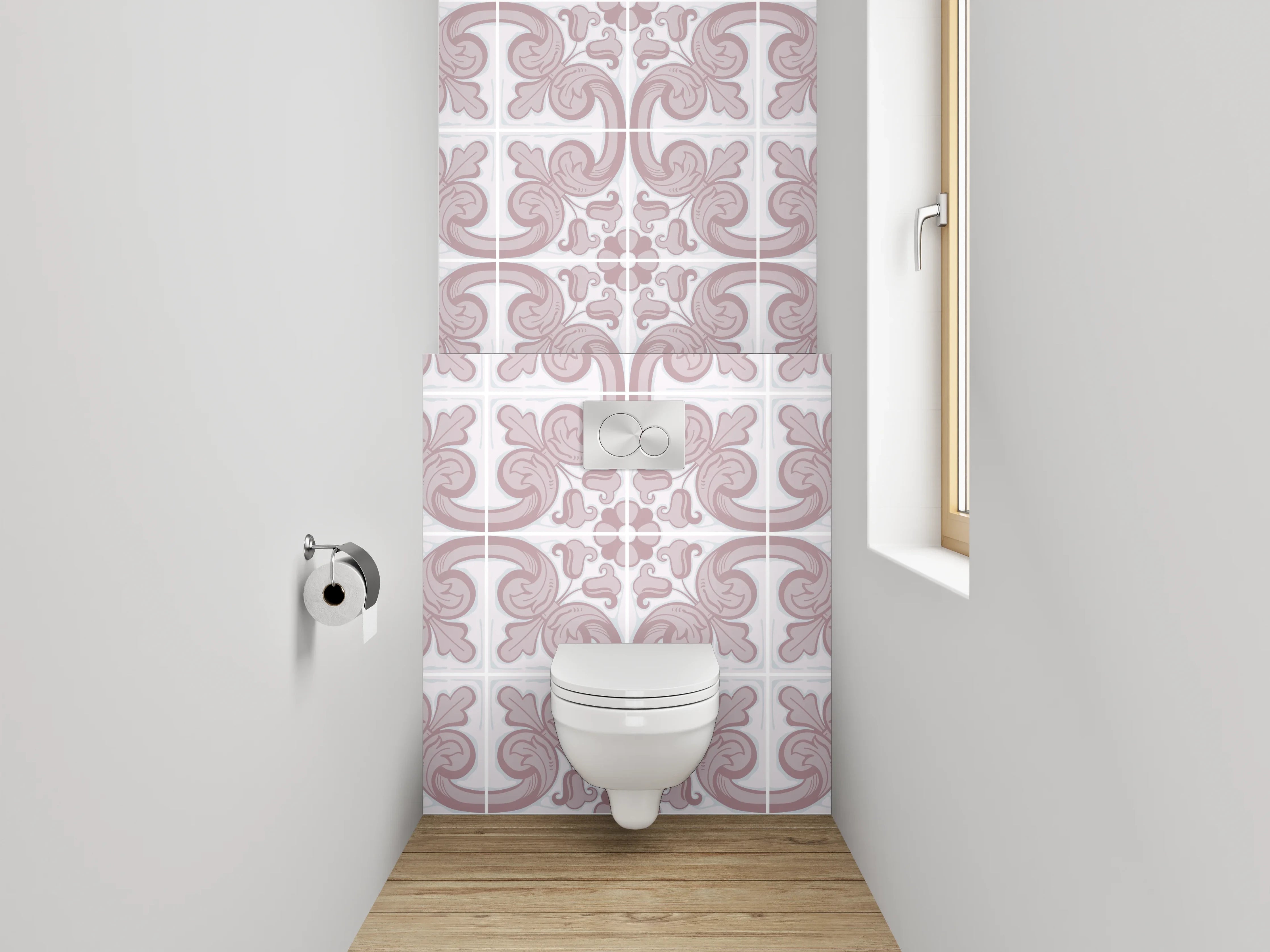 WC-Rückwand - Zartes Ornament Muster Rosa Weiß