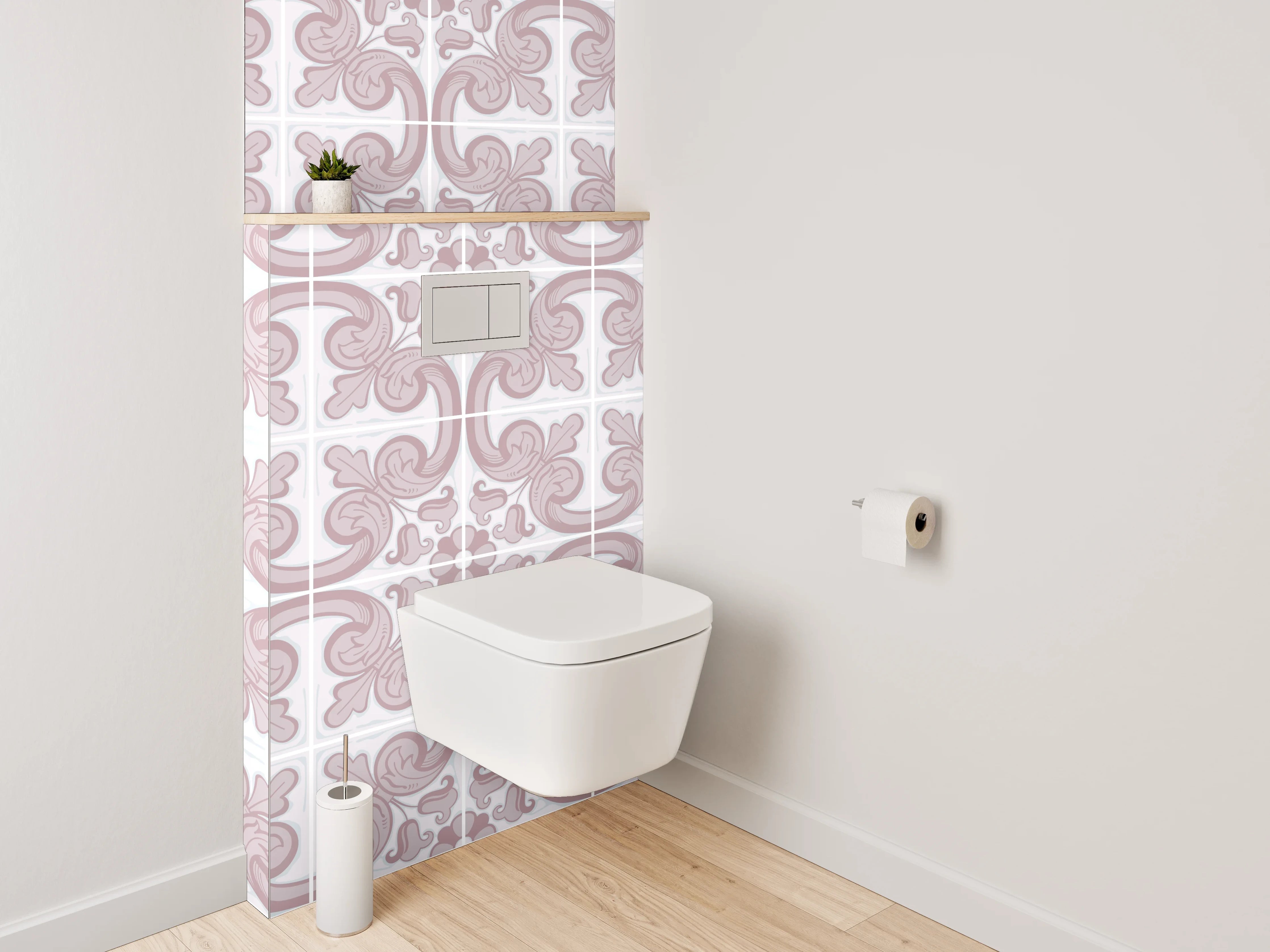 WC-Rückwand - Zartes Ornament Muster Rosa Weiß