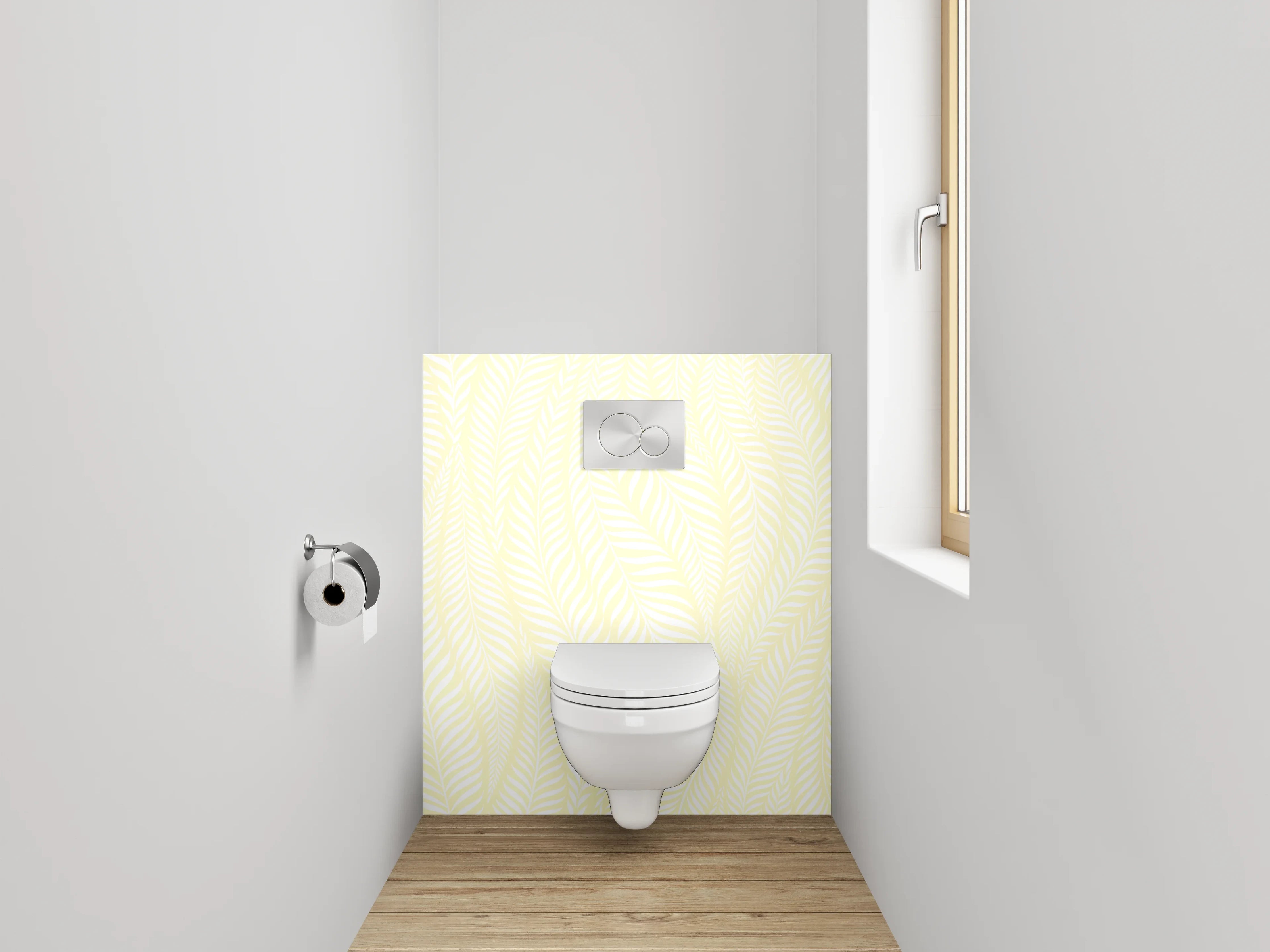 WC-Rückwand - Zartes Palmenblatt Muster Beige Weiß