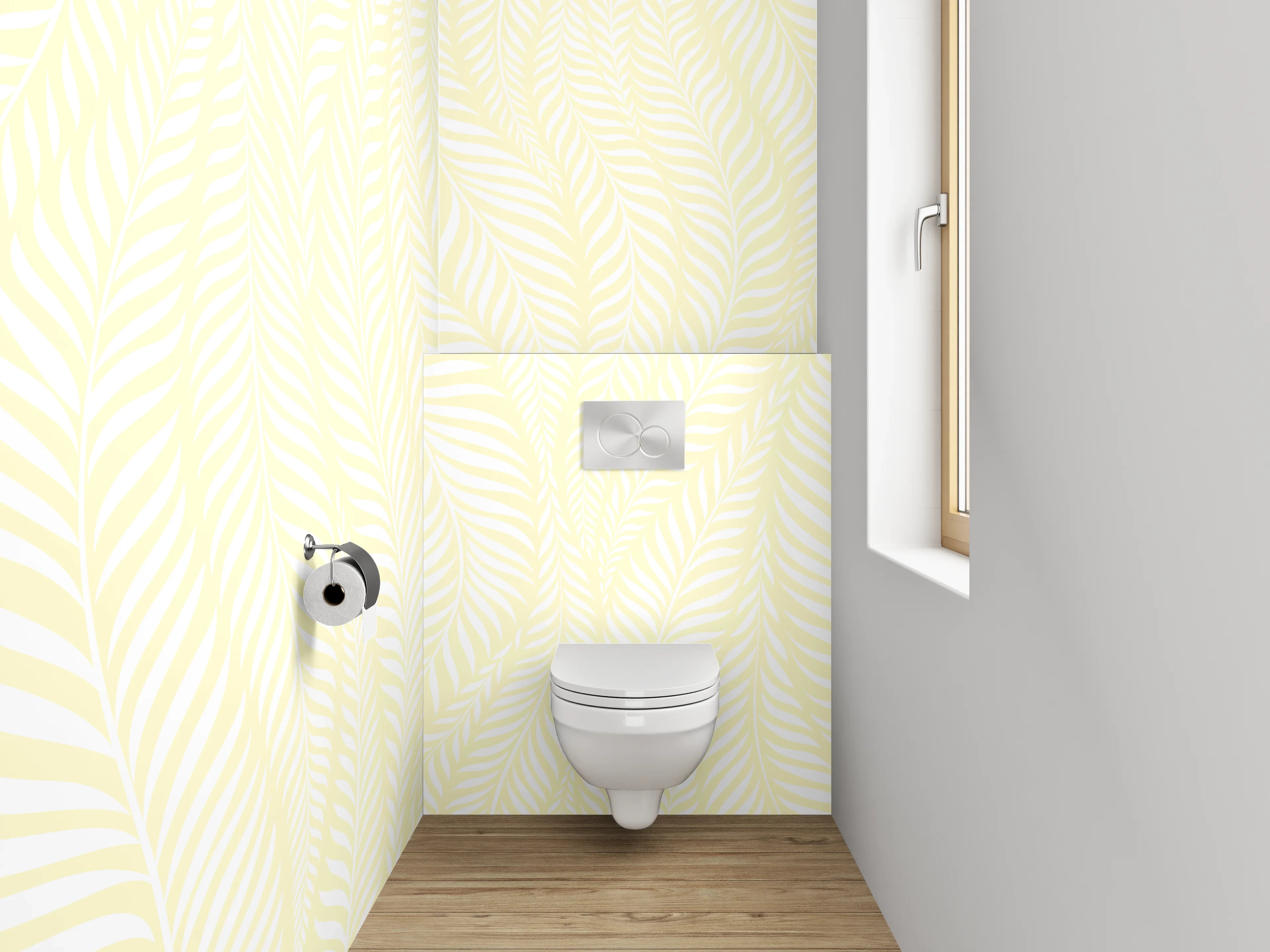 WC-Rückwand - Zartes Palmenblatt Muster Beige Weiß