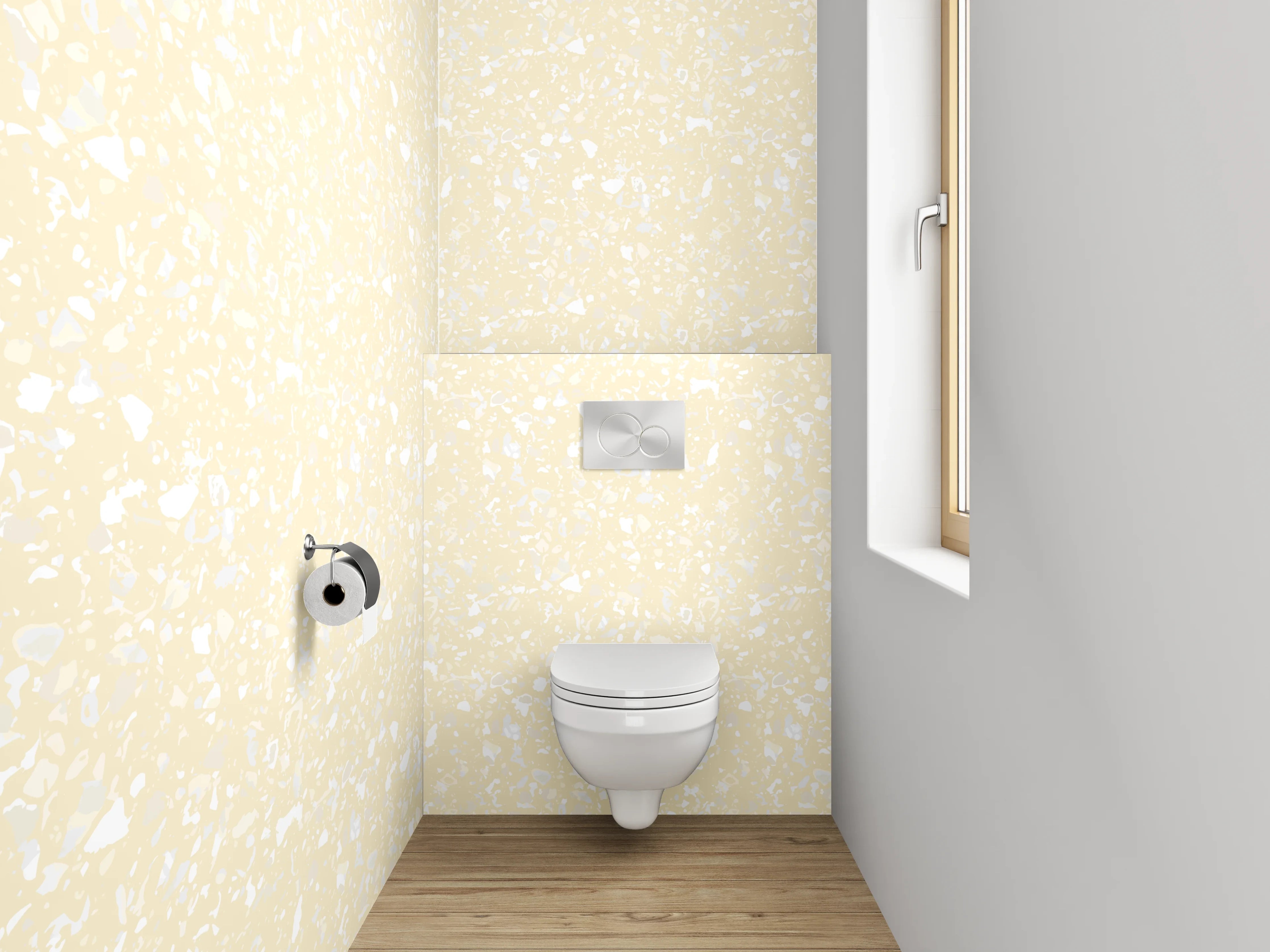 WC-Rückwand - Zartes Retro-Muster in Beige-Weiß