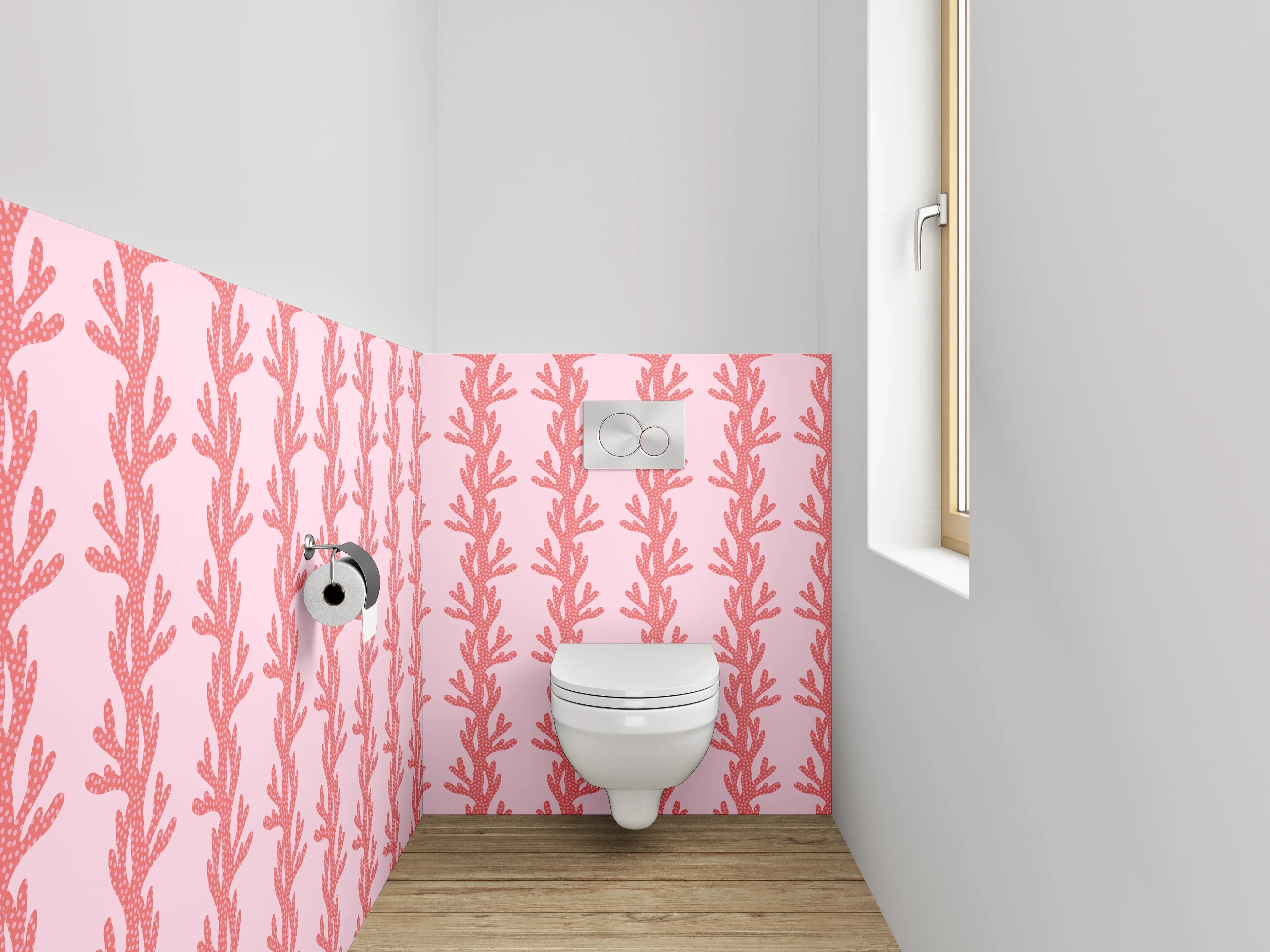 WC-Rückwand - Zartes botanisches Muster rosa