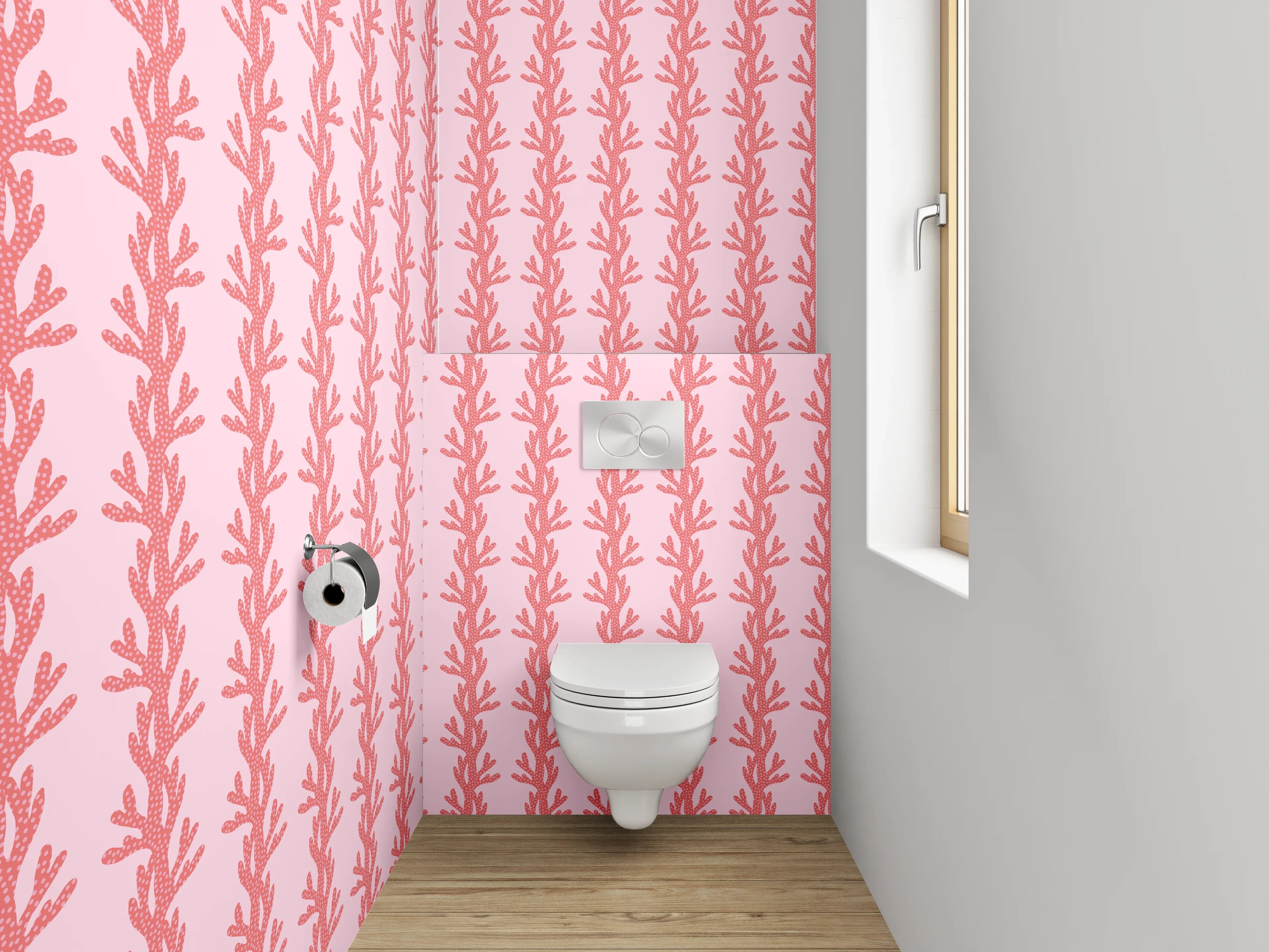 WC-Rückwand - Zartes botanisches Muster rosa