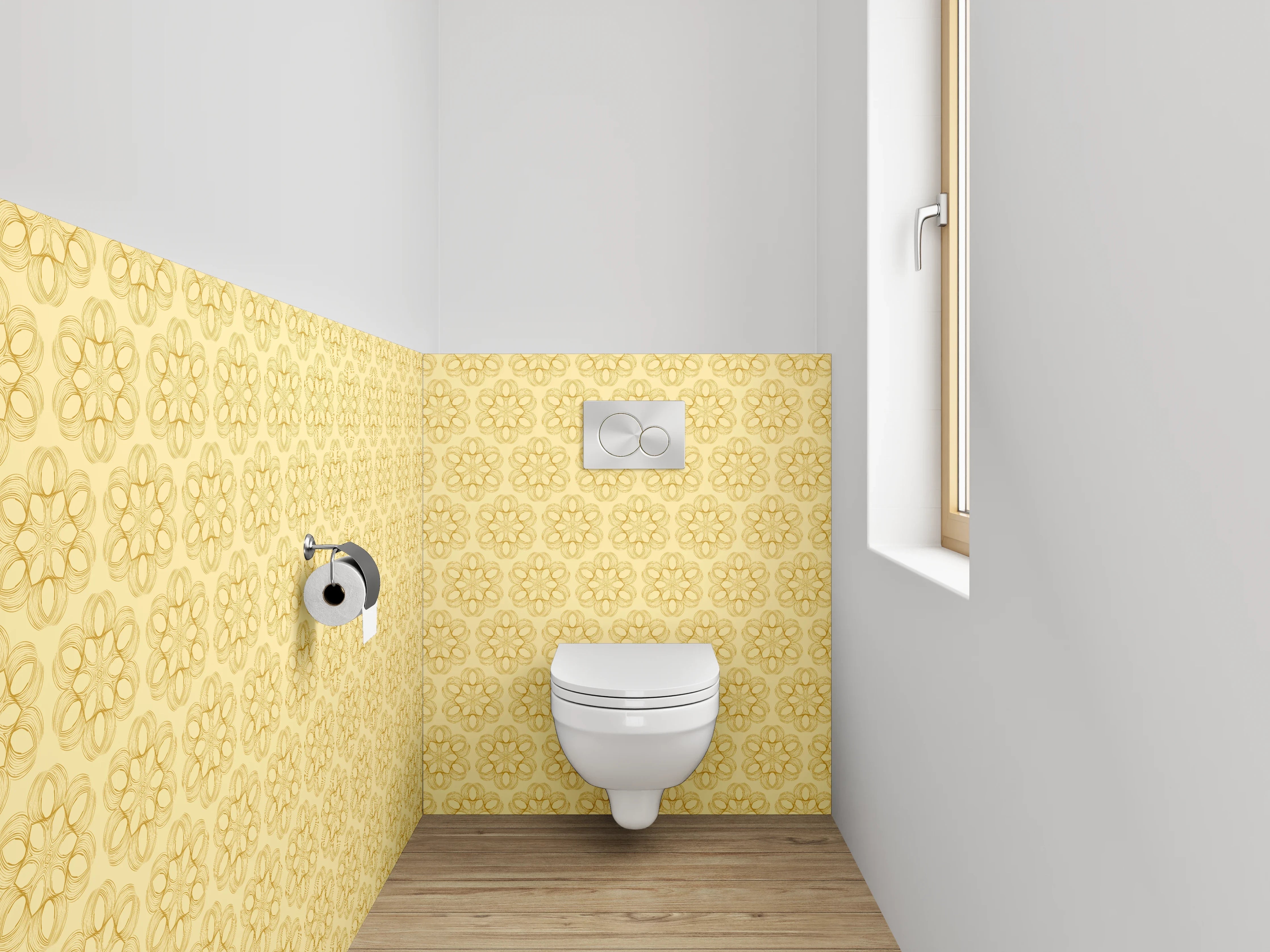 WC-Rückwand - Zartes florales Retro-Muster Beige