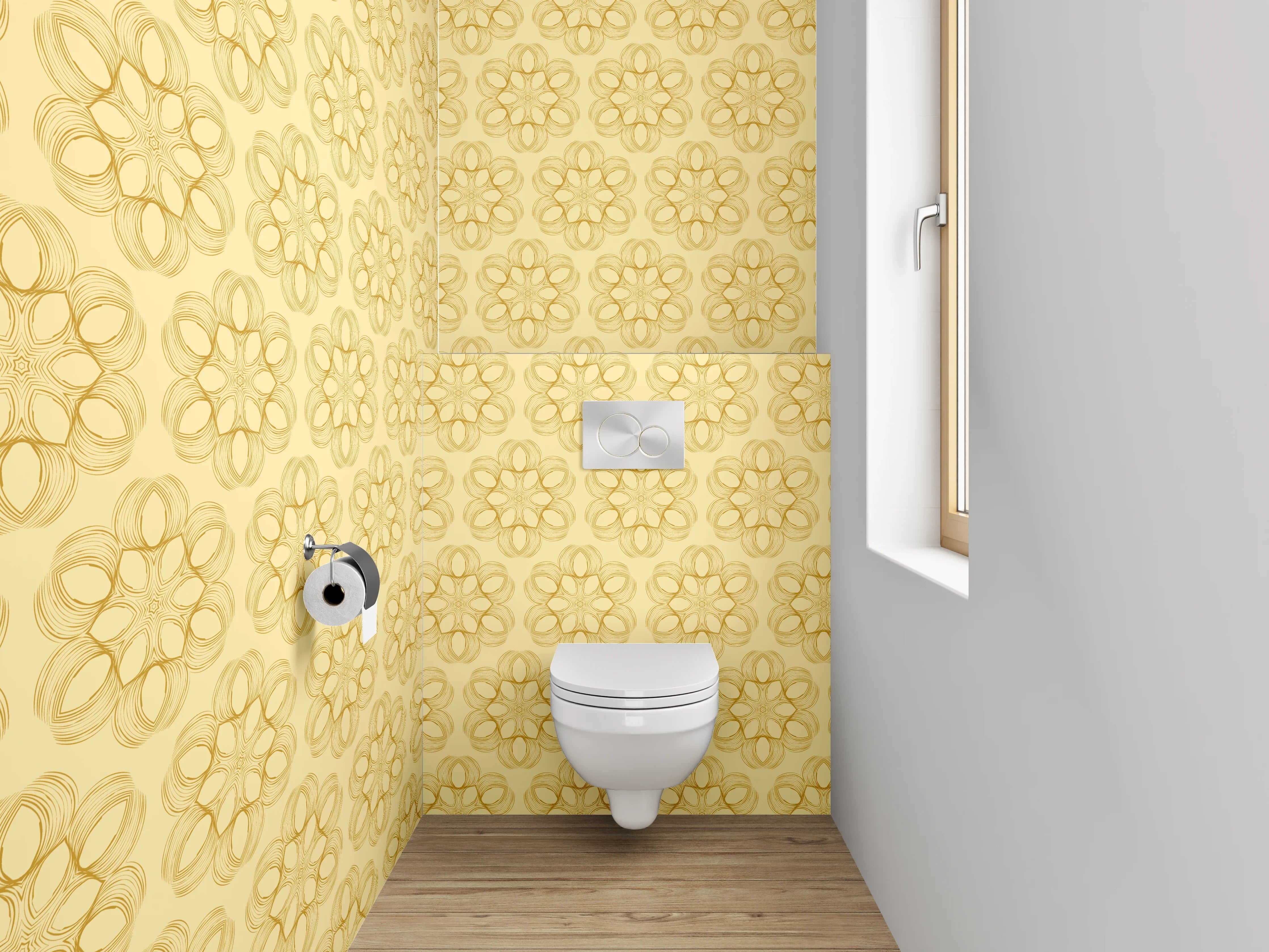 WC-Rückwand - Zartes florales Retro-Muster Beige