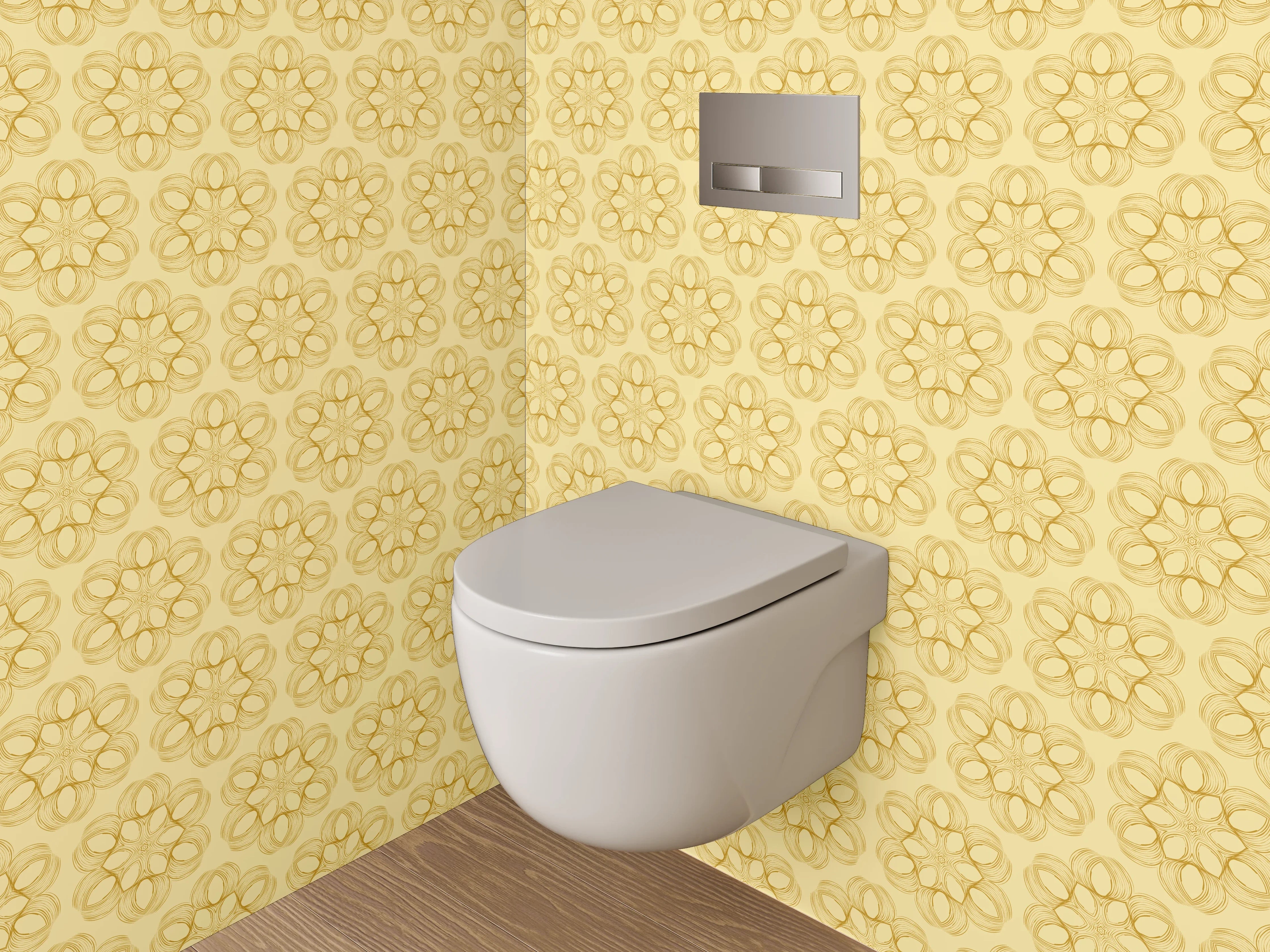 WC-Rückwand - Zartes florales Retro-Muster Beige
