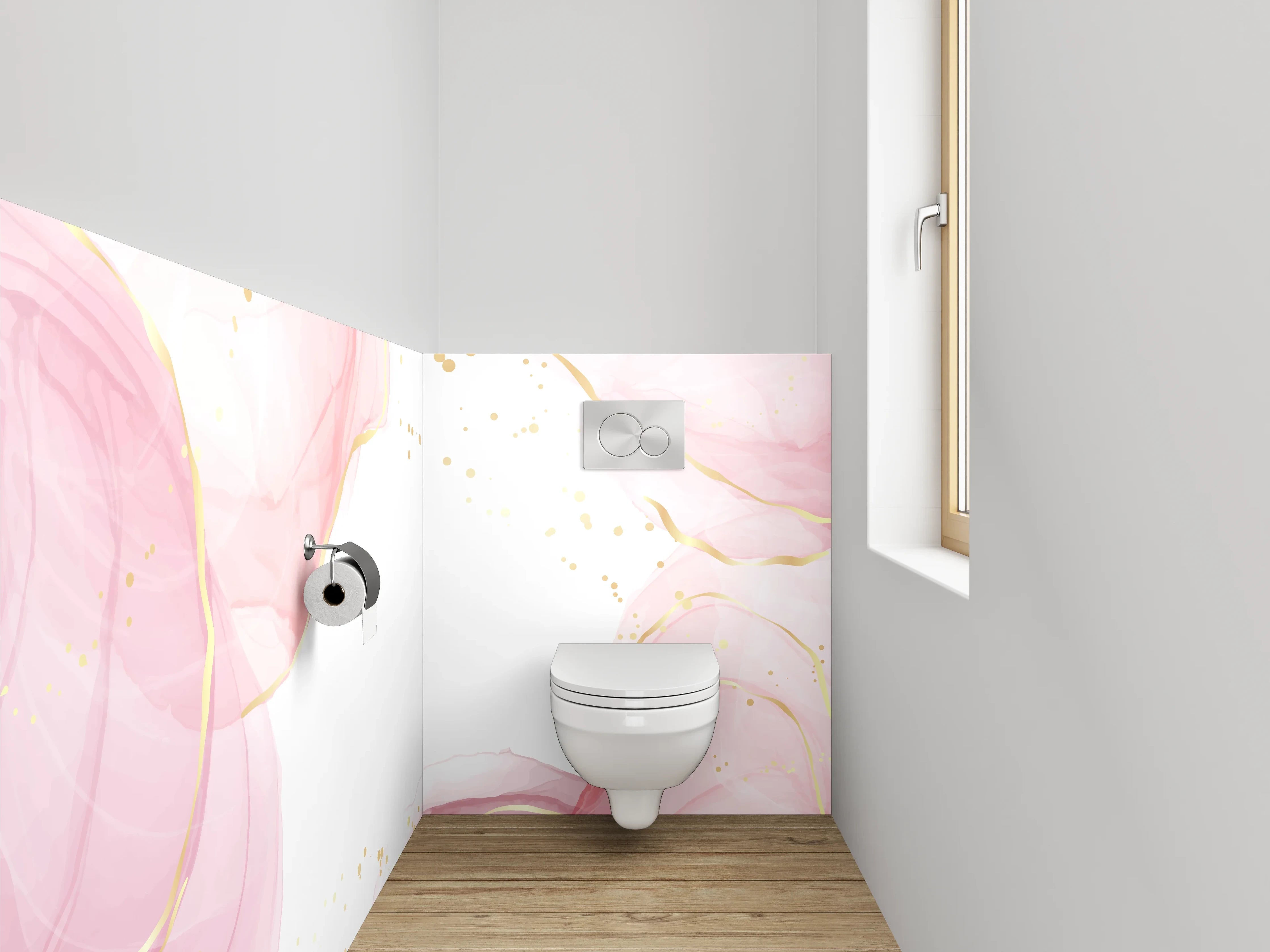 WC-Rückwand - Zartgrau Roségold Marmortraum