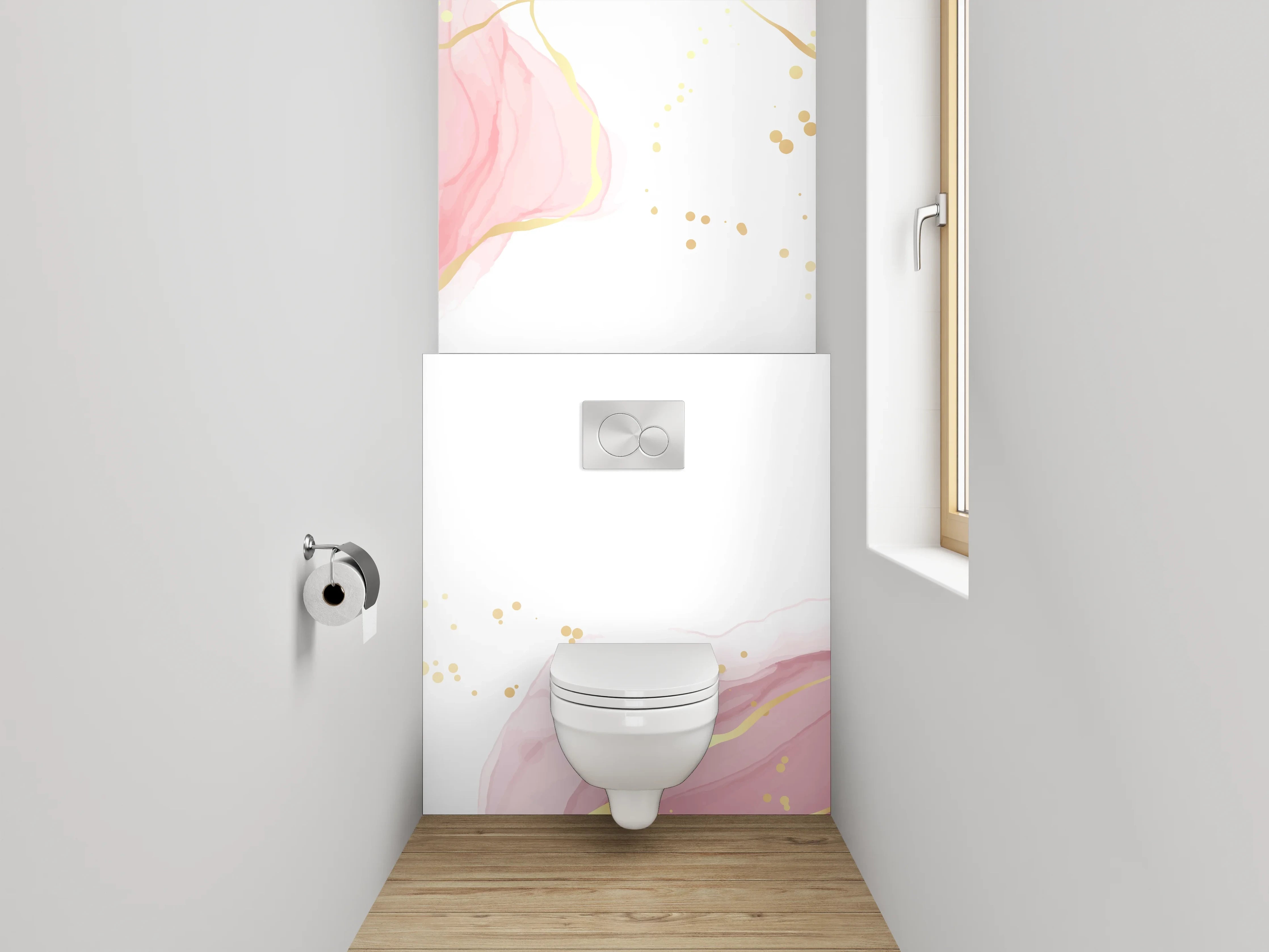 WC-Rückwand - Zartgrau Roségold Marmortraum