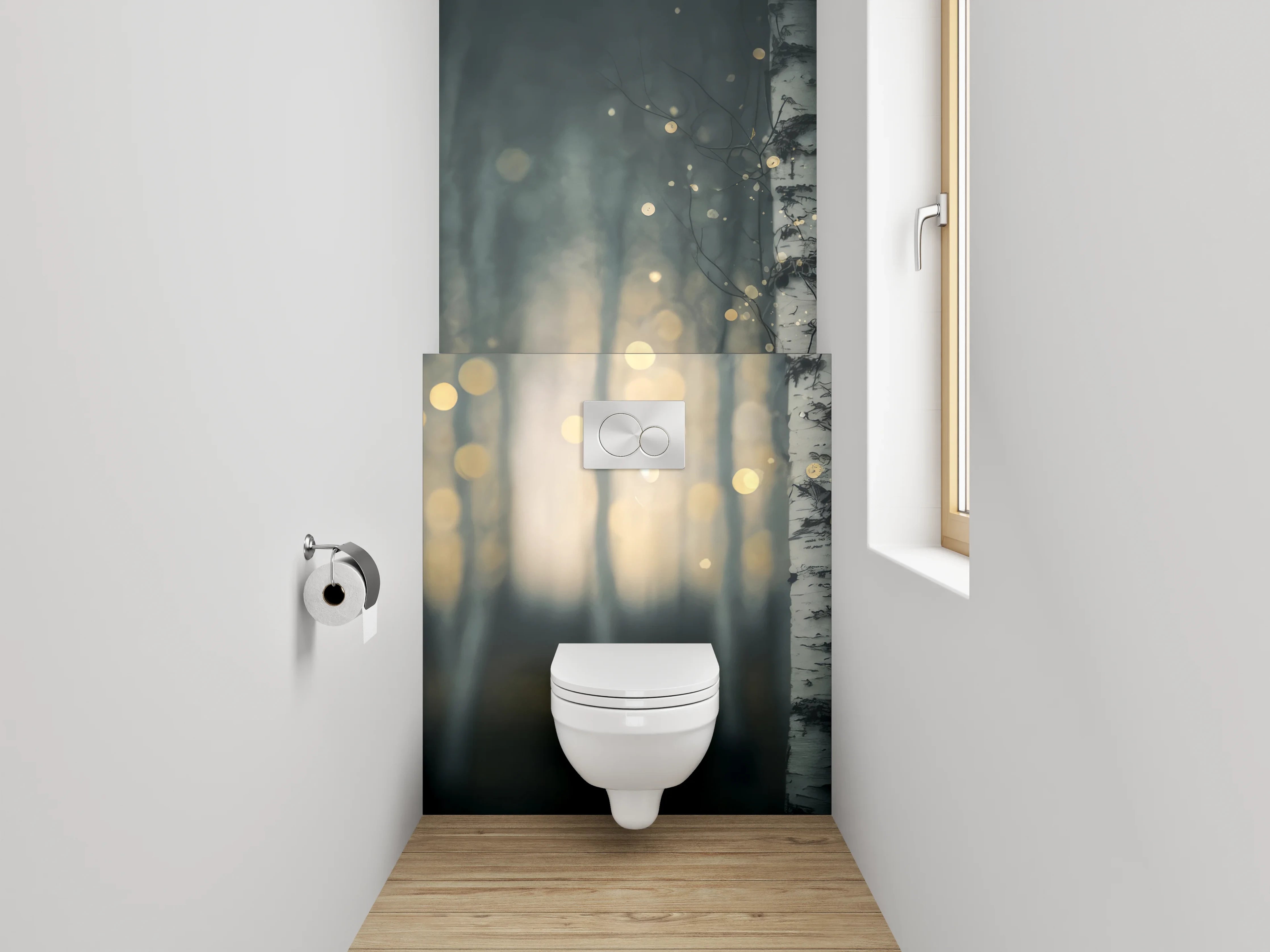 WC-Rückwand - Zauberwald Birken Bokeh Licht