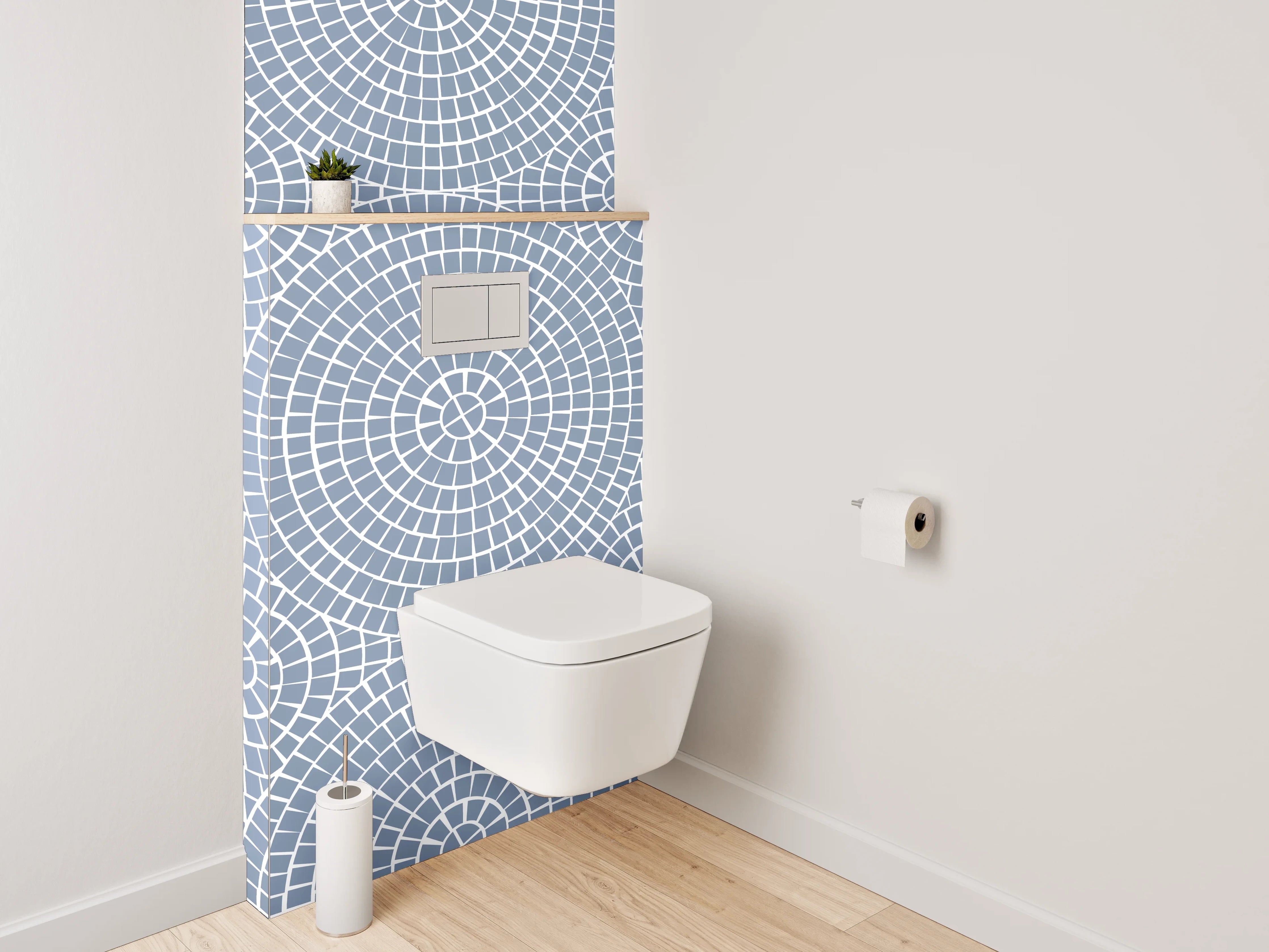 WC-Rückwand - Zeitgenössische geometrische Designs in Blau und Grautönen