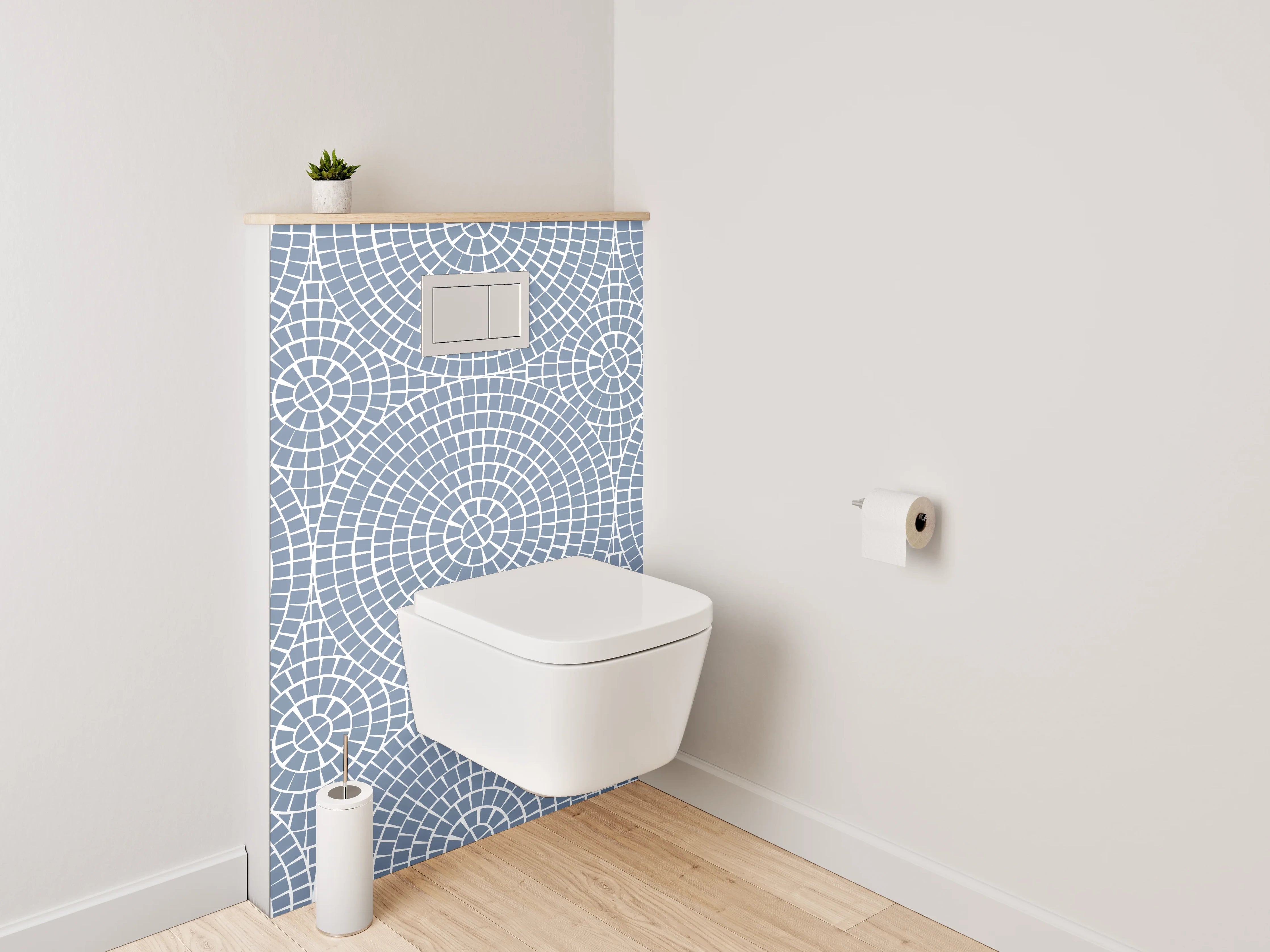 WC-Rückwand - Zeitgenössische geometrische Designs in Blau und Grautönen