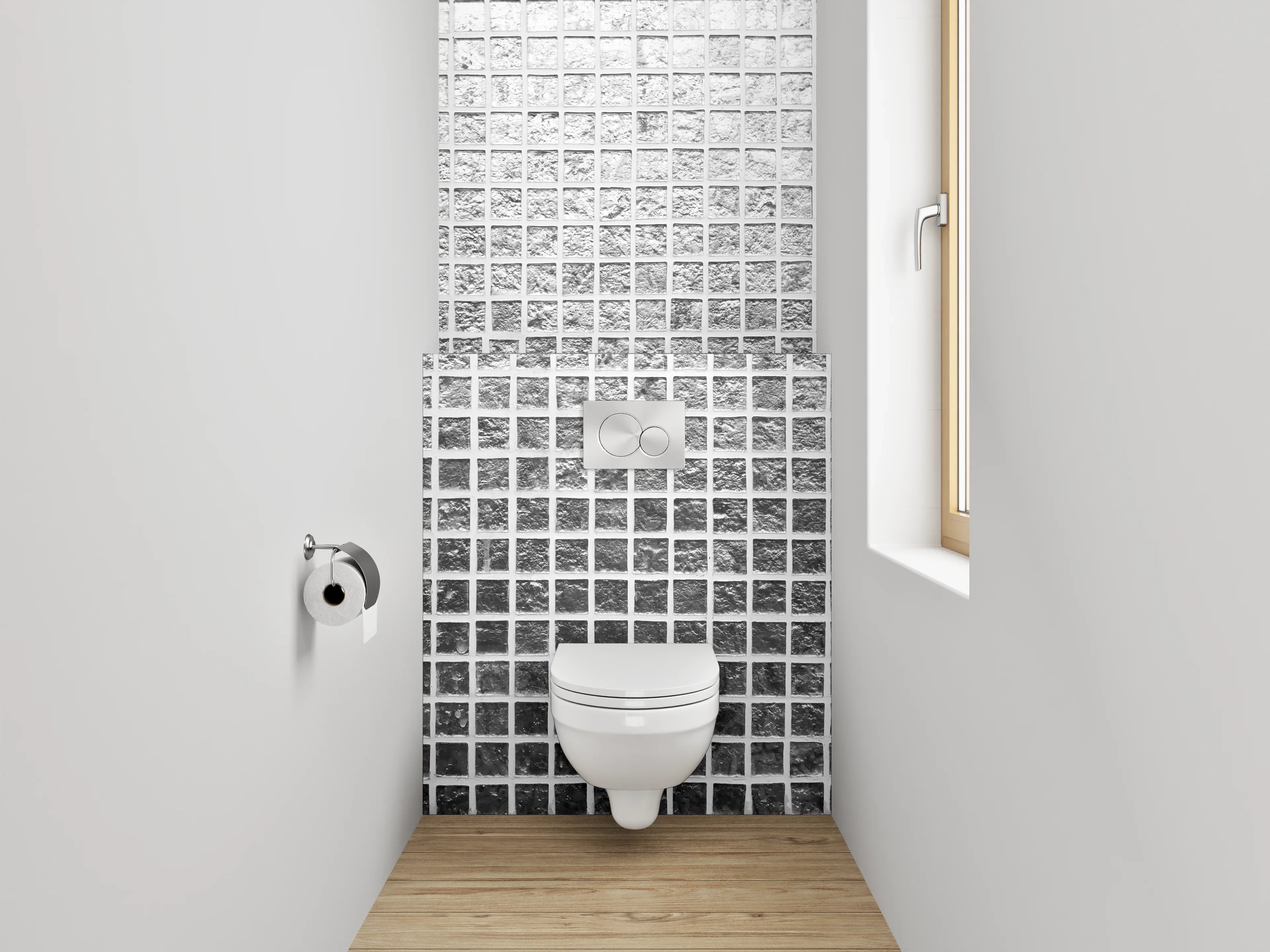 WC-Rückwand - Zeitlose Graumosaikfliesen in Weiß