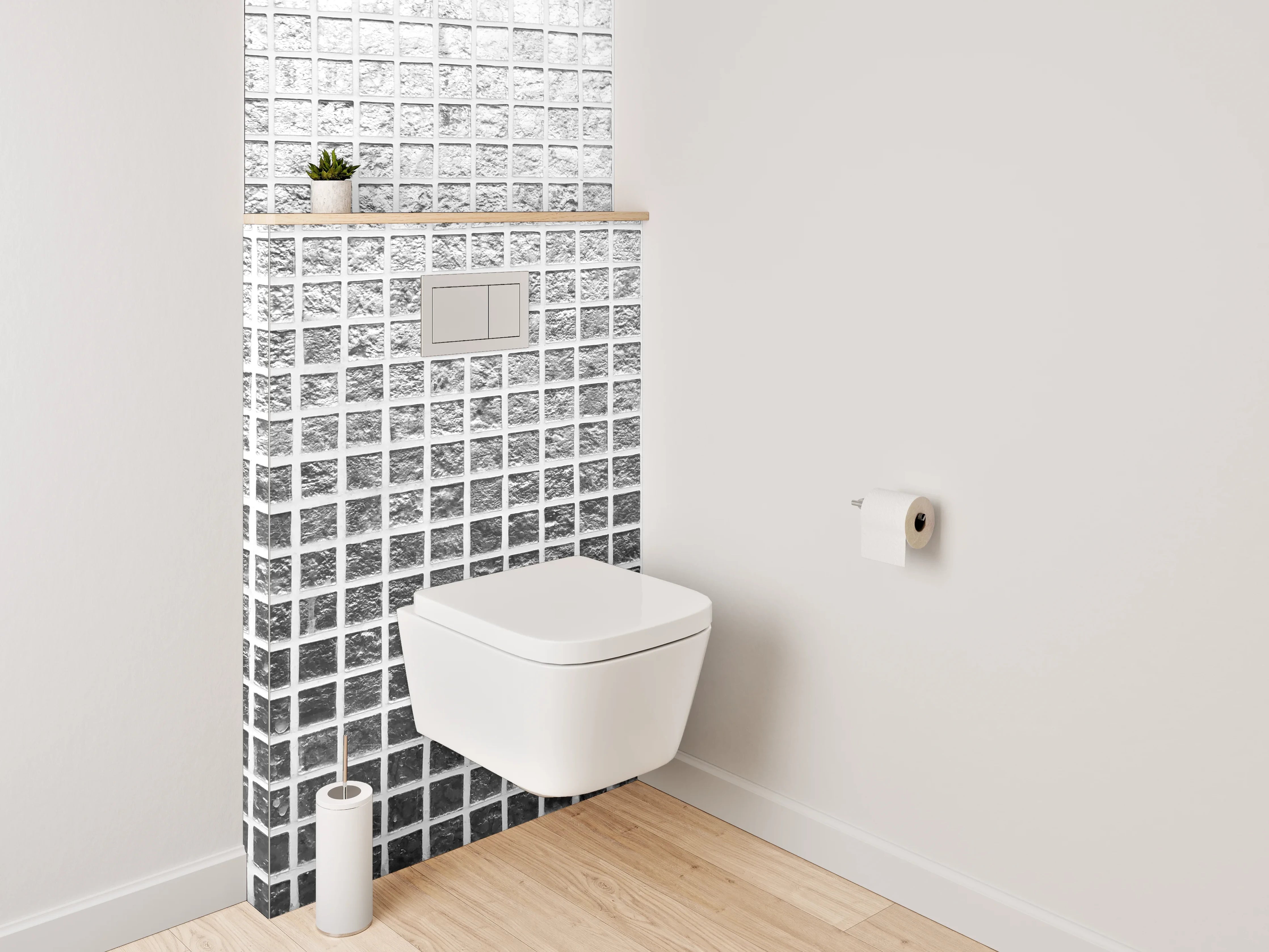 WC-Rückwand - Zeitlose Graumosaikfliesen in Weiß
