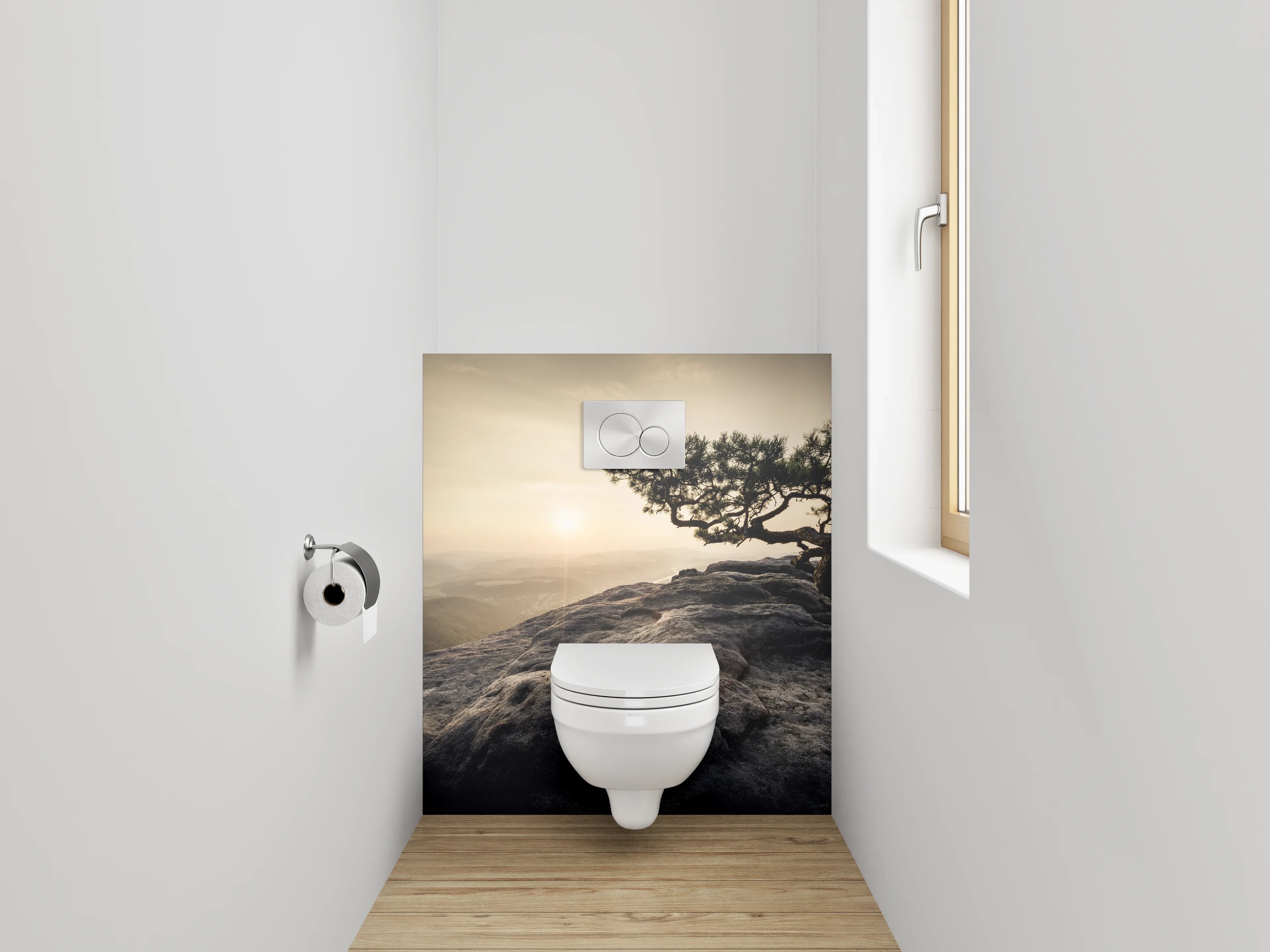 WC-Rückwand - Zen-Baum auf Steinplateau