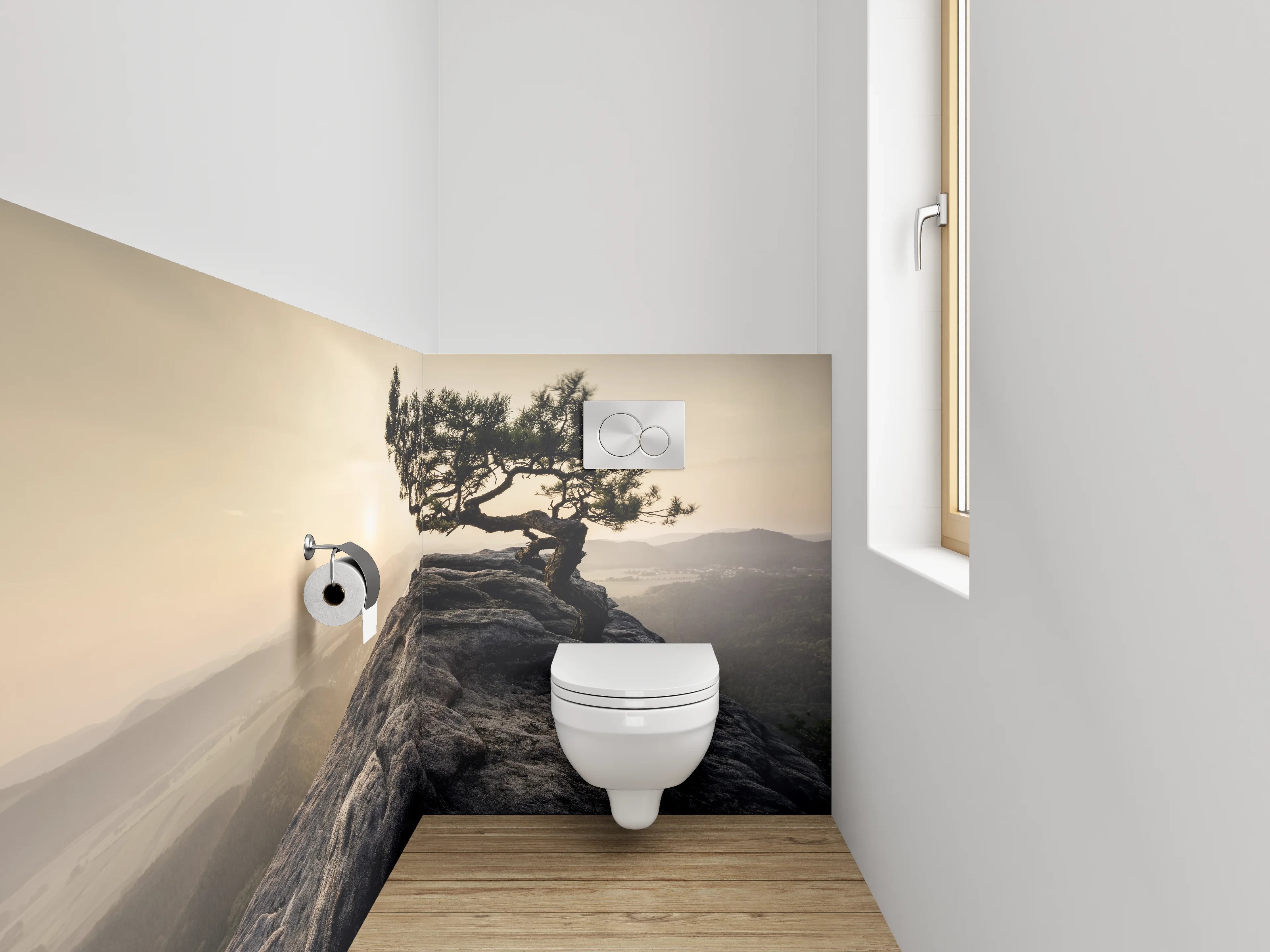 WC-Rückwand - Zen-Baum auf Steinplateau