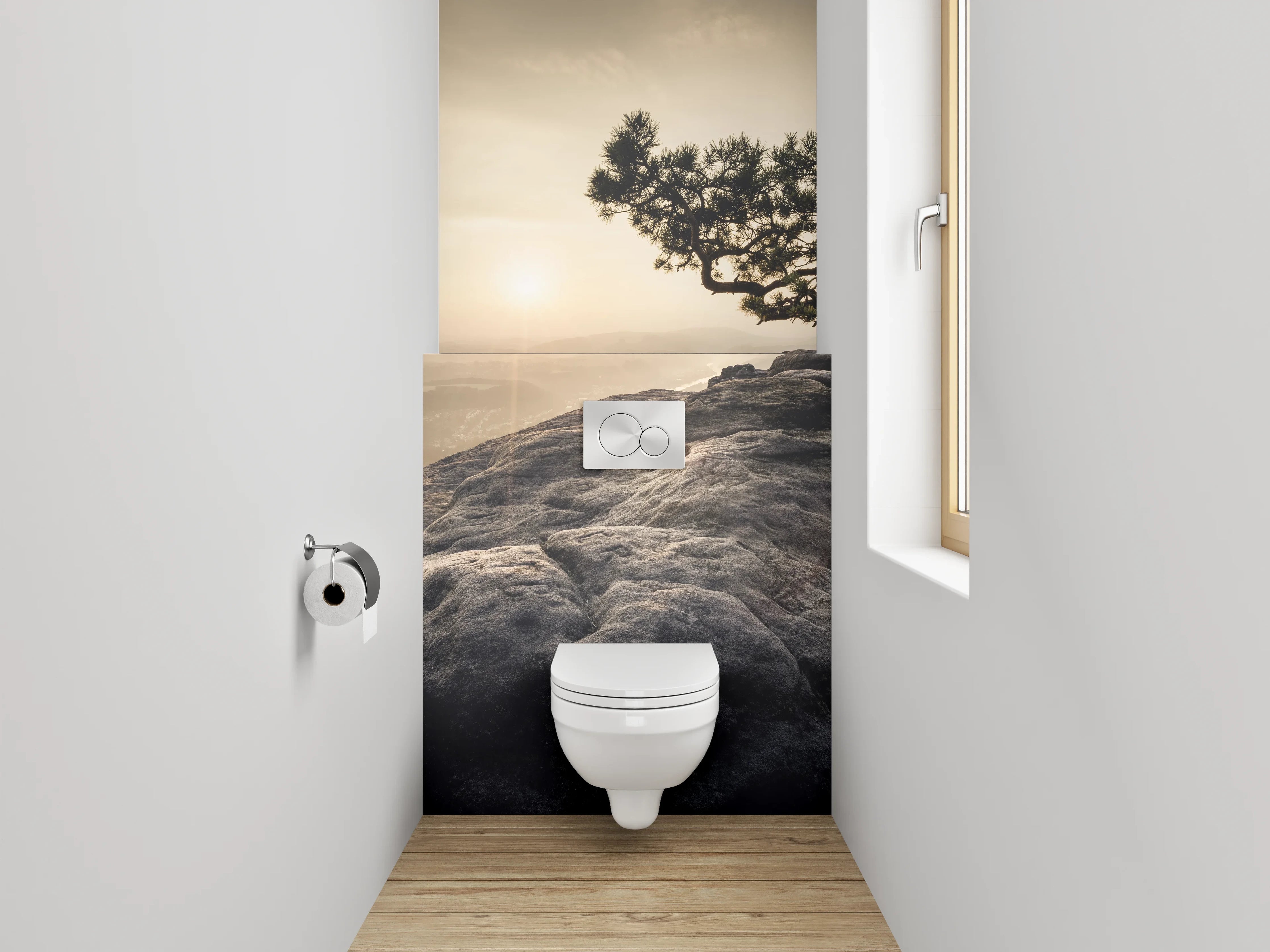 WC-Rückwand - Zen-Baum auf Steinplateau