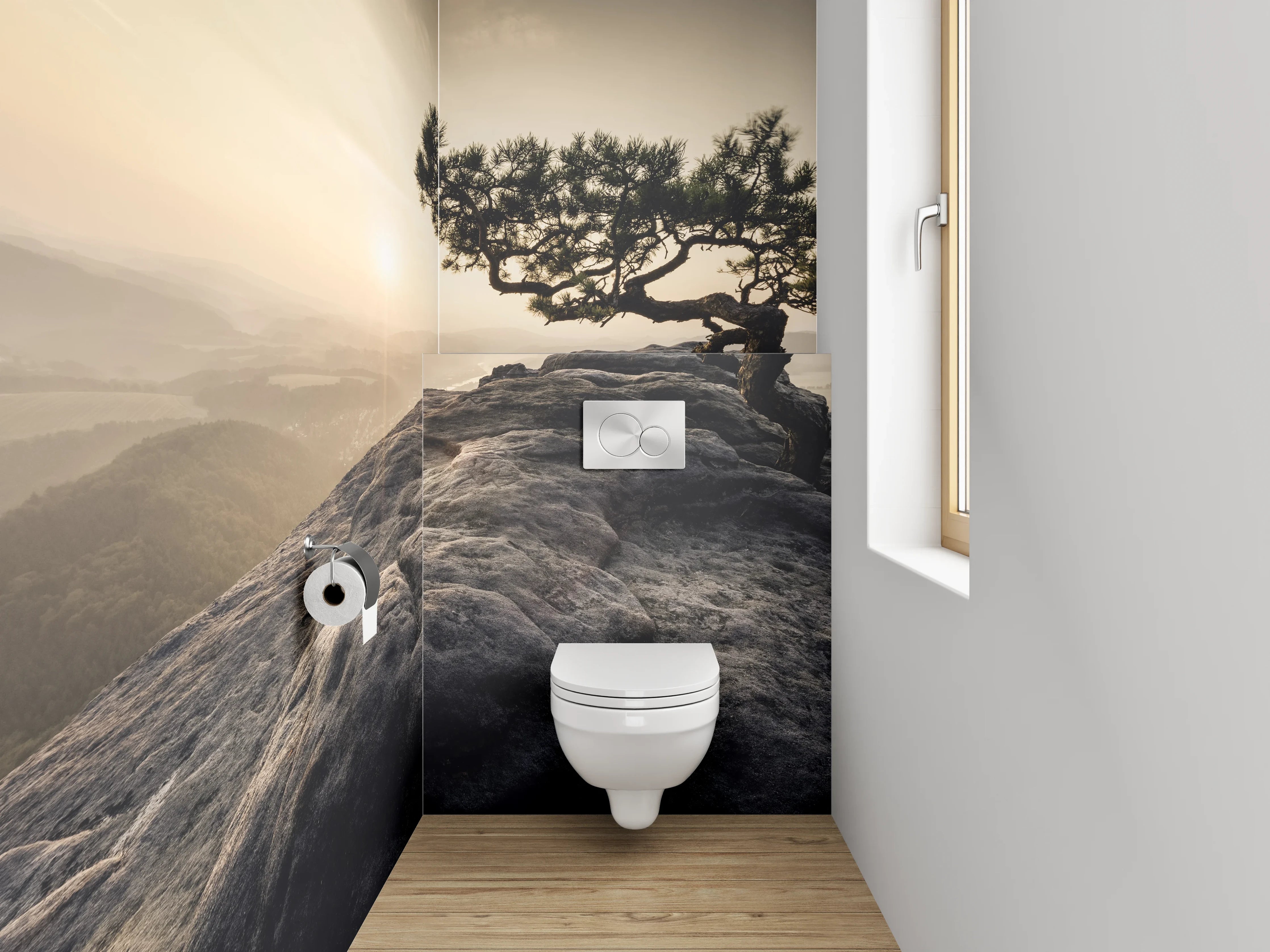 WC-Rückwand - Zen-Baum auf Steinplateau