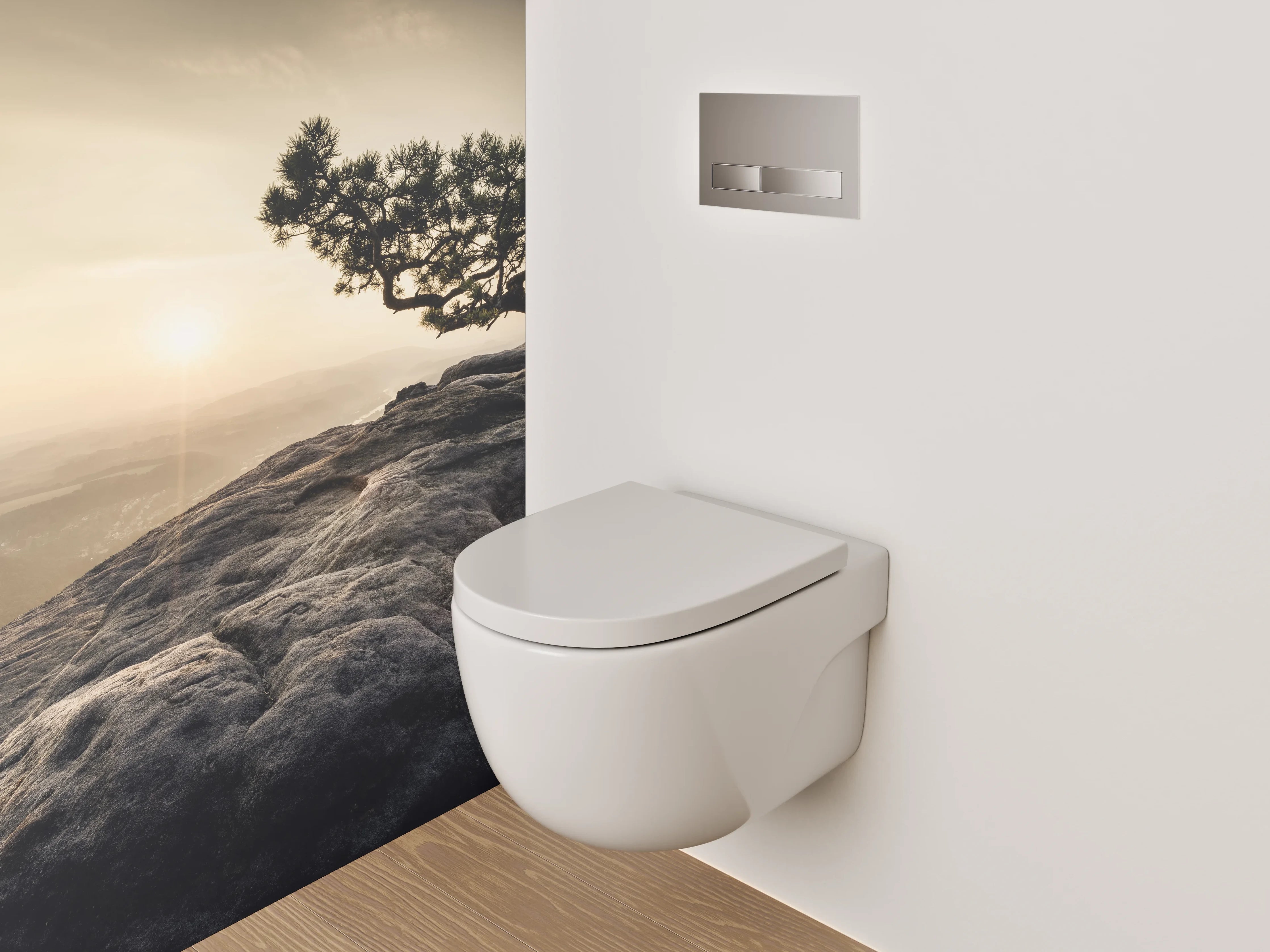 WC-Rückwand - Zen-Baum auf Steinplateau
