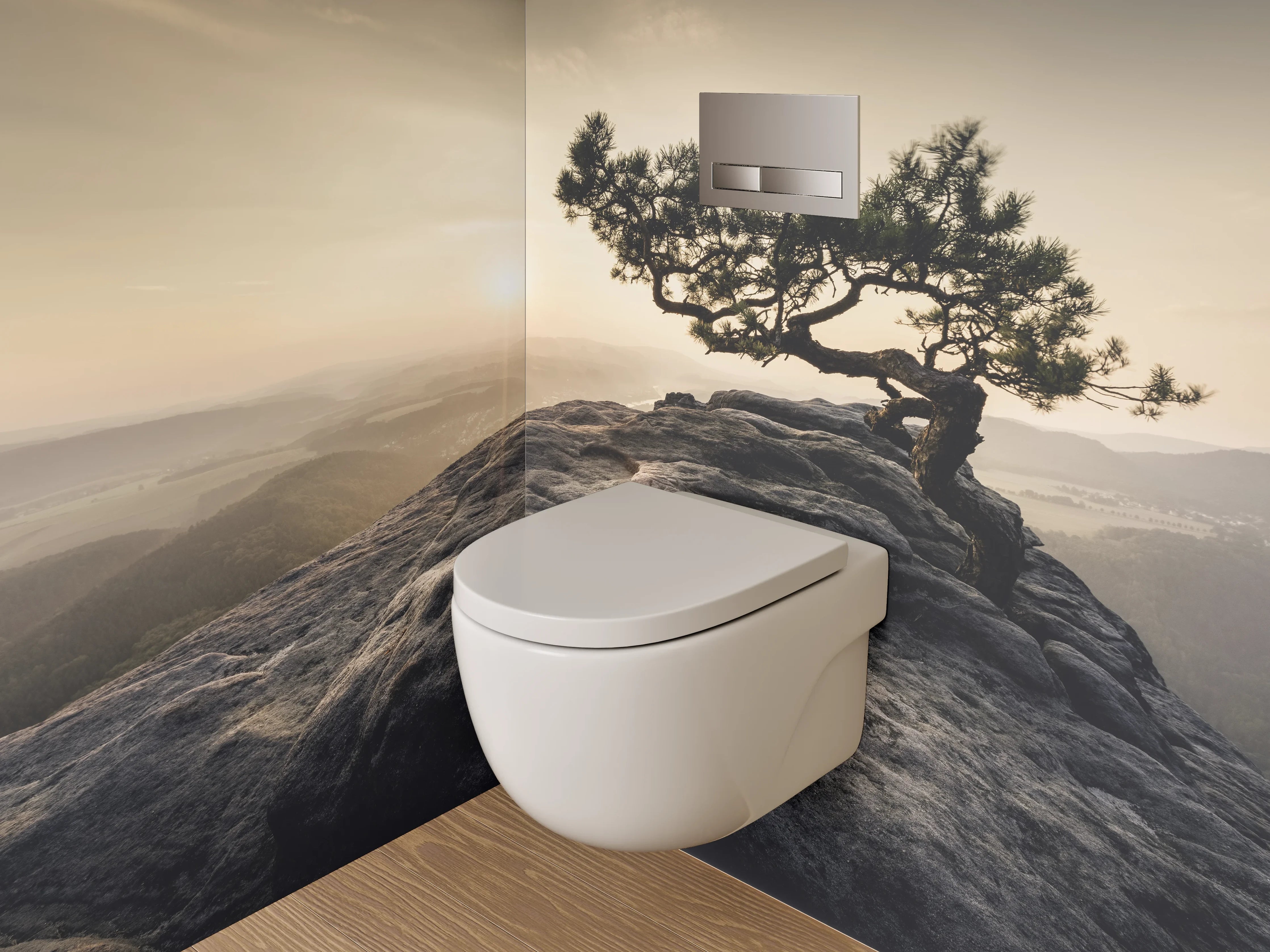 WC-Rückwand - Zen-Baum auf Steinplateau