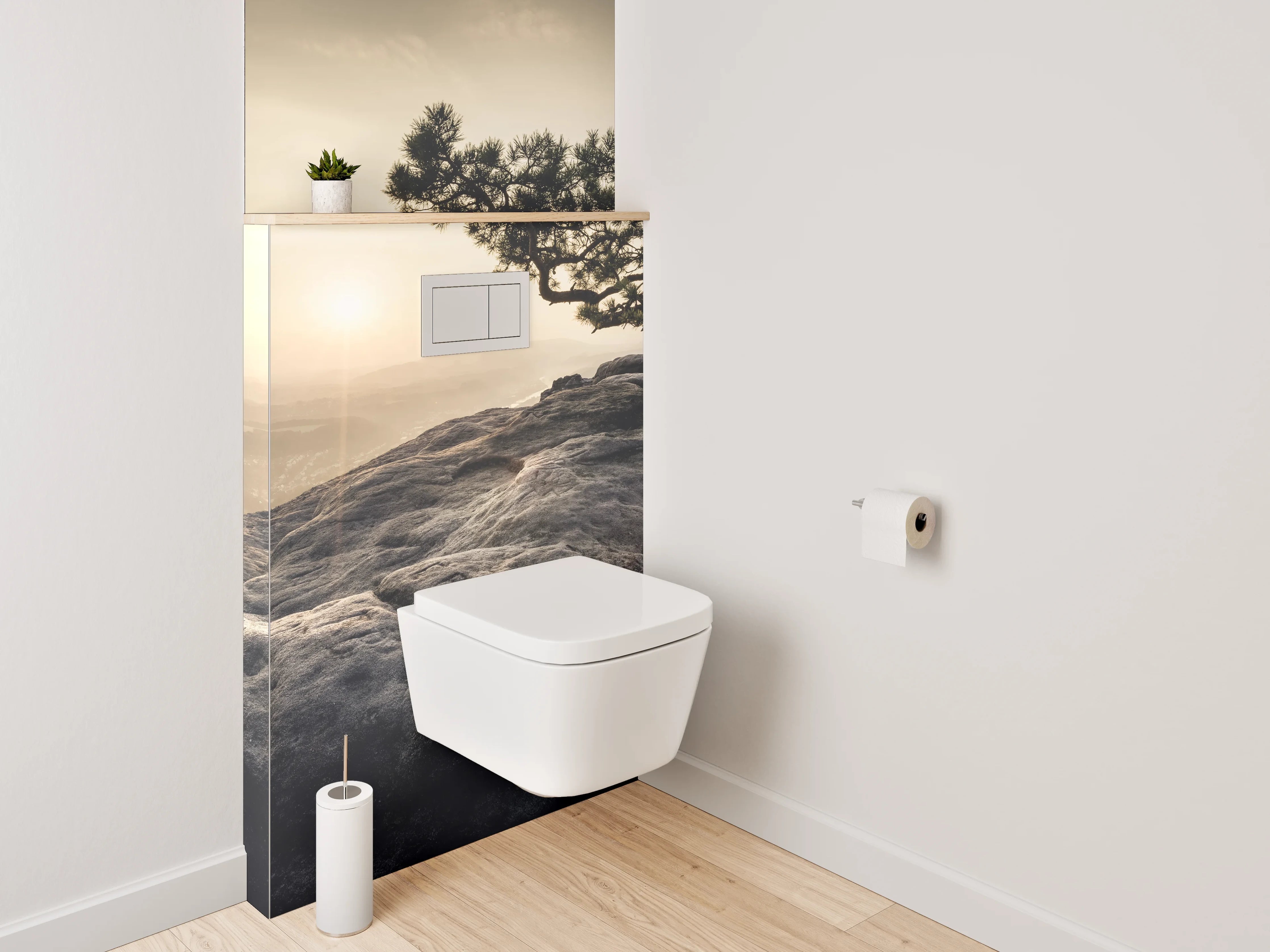 WC-Rückwand - Zen-Baum auf Steinplateau