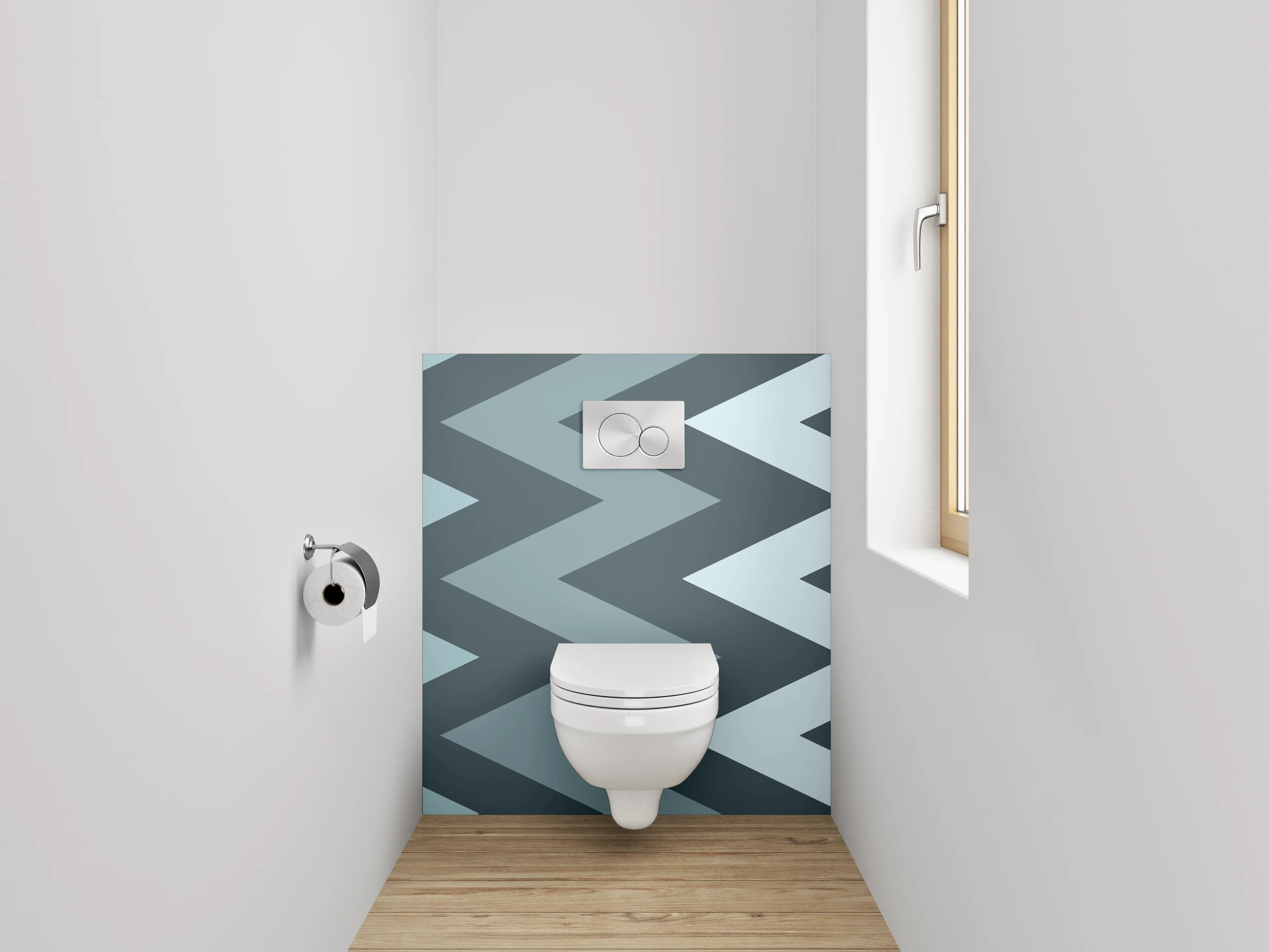WC-Rückwand - Zickzack Grau Blau Muster